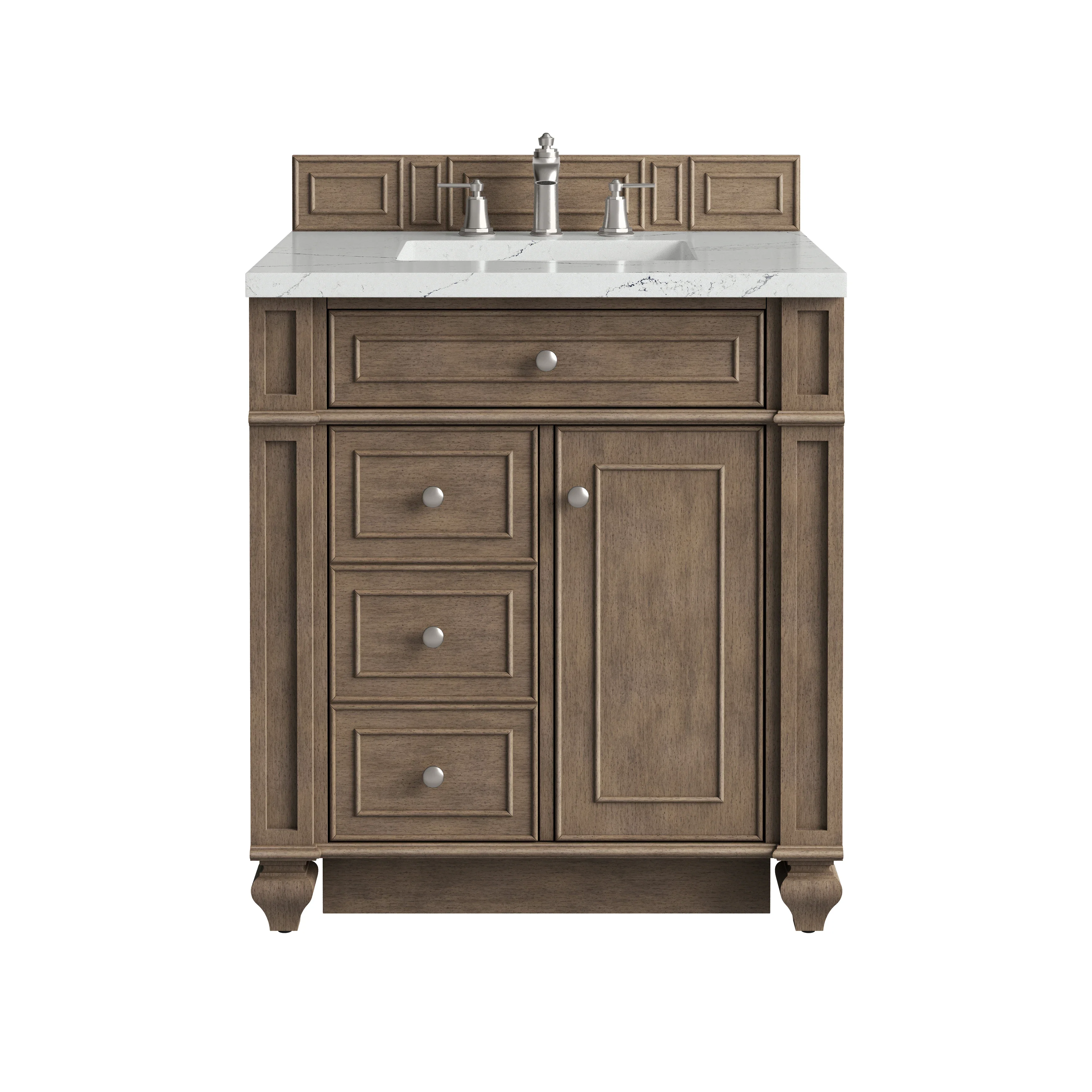 Bristol 30" Single Vanity, Whitewashed Walnut w/ 3 CM Ethereal Noctis Silestone Top