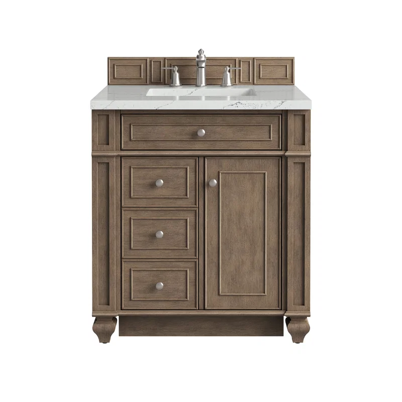 Bristol 30" Single Vanity, Whitewashed Walnut w/ 3 CM Ethereal Noctis Silestone Top