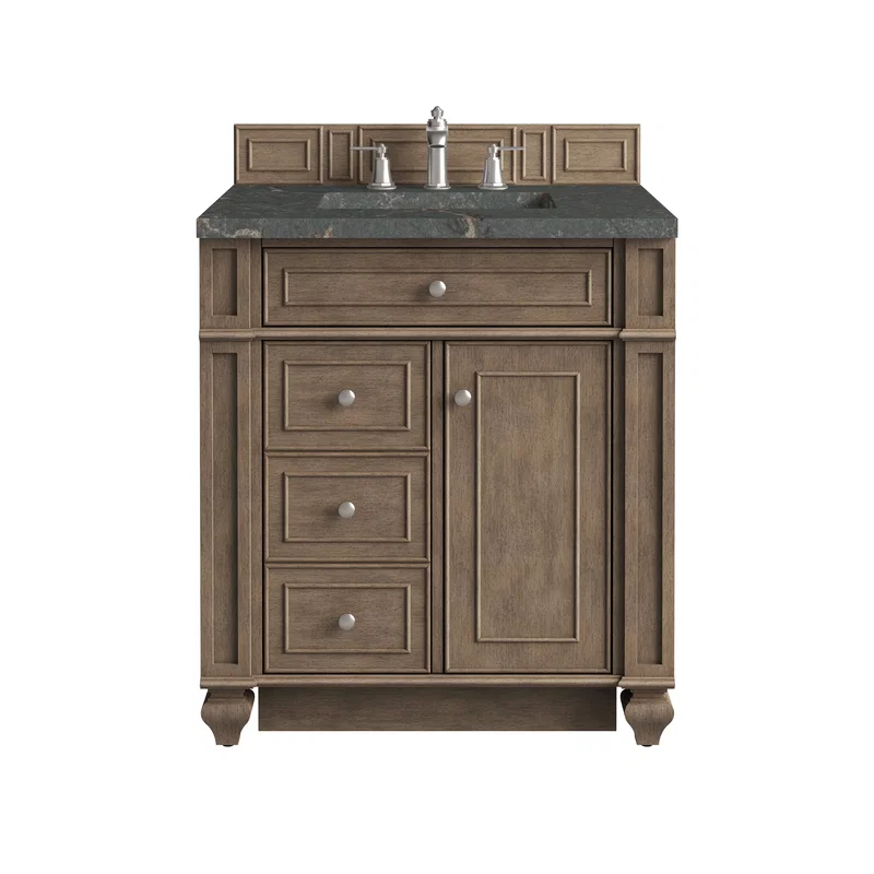 Bristol 30" Single Vanity, Whitewashed Walnut w/ 3 CM Parisien Bleu Silestone Top