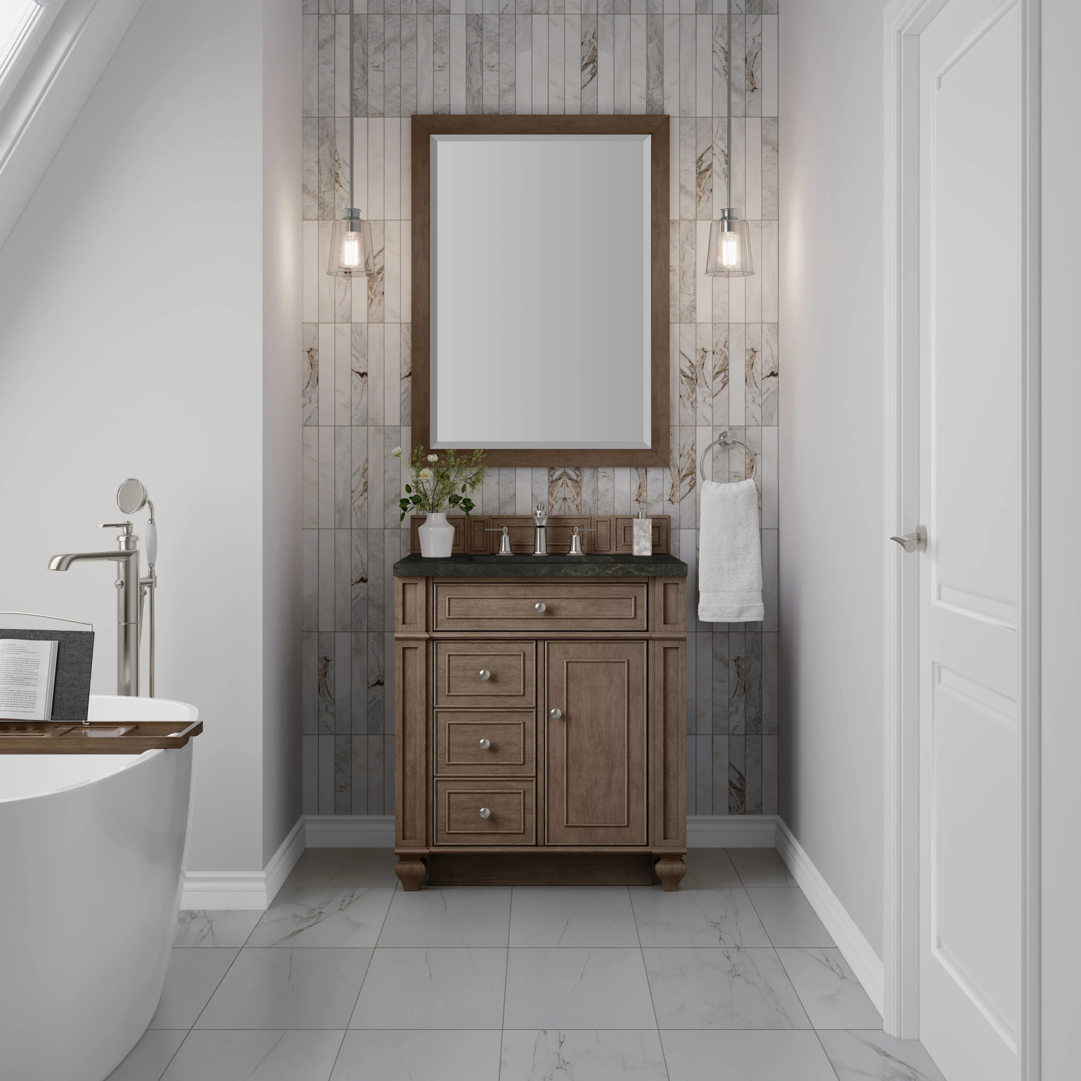 Bristol 30" Single Vanity, Whitewashed Walnut, w/ 3 CM Phantome Eclos Top