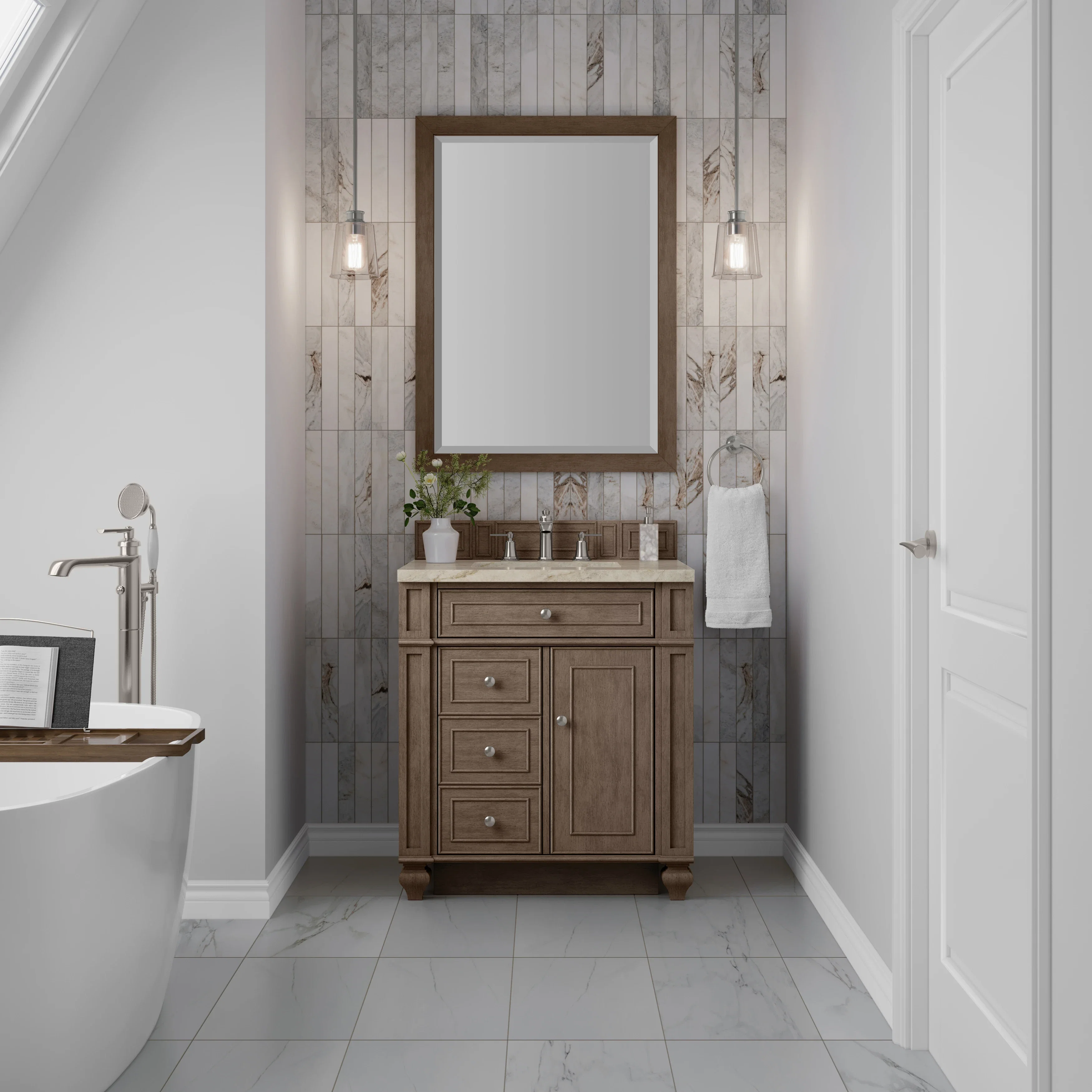 Bristol 30" Single Vanity, Whitewashed Walnut, w/ 3 CM Tajnar Eclos Top