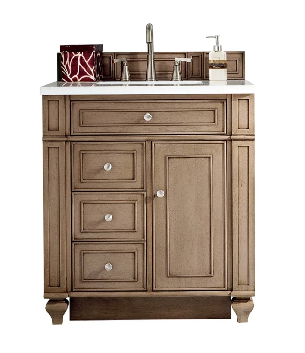 Bristol 30" Single Vanity, Whitewashed Walnut w/ 3 CM White Zeus Silestone Top