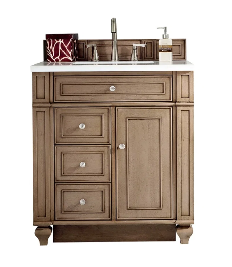Bristol 30" Single Vanity, Whitewashed Walnut w/ 3 CM White Zeus Silestone Top
