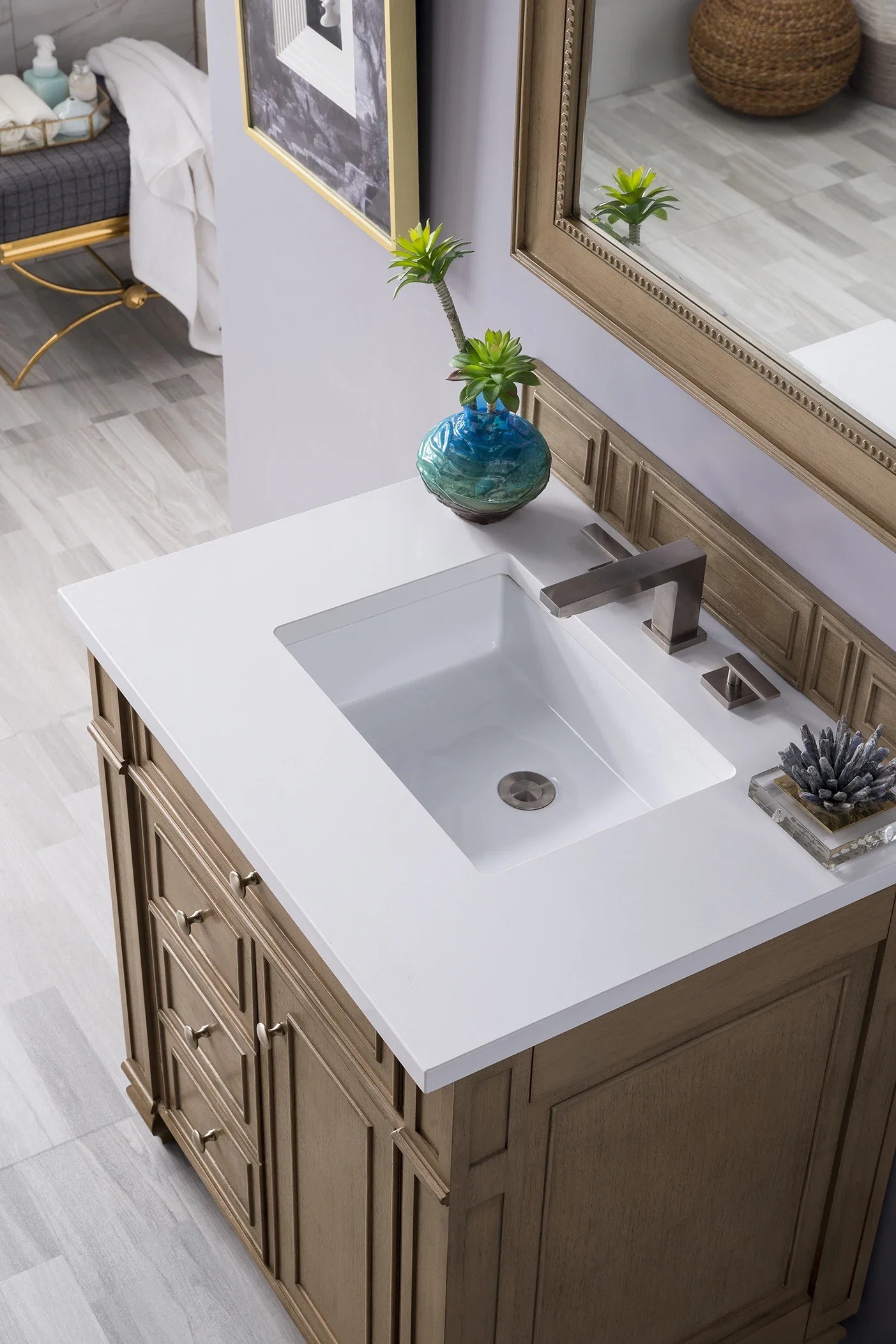 Bristol 30" Single Vanity, Whitewashed Walnut w/ 3 CM White Zeus Silestone Top