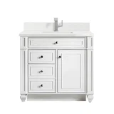 Bristol 36" Single Vanity, Bright White w/ Single Hole 3 CM White Zeus Silestone Top & Backsplash