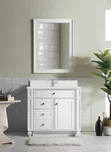Bristol 36" Single Vanity, Bright White w/ Single Hole 3 CM White Zeus Silestone Top & Backsplash