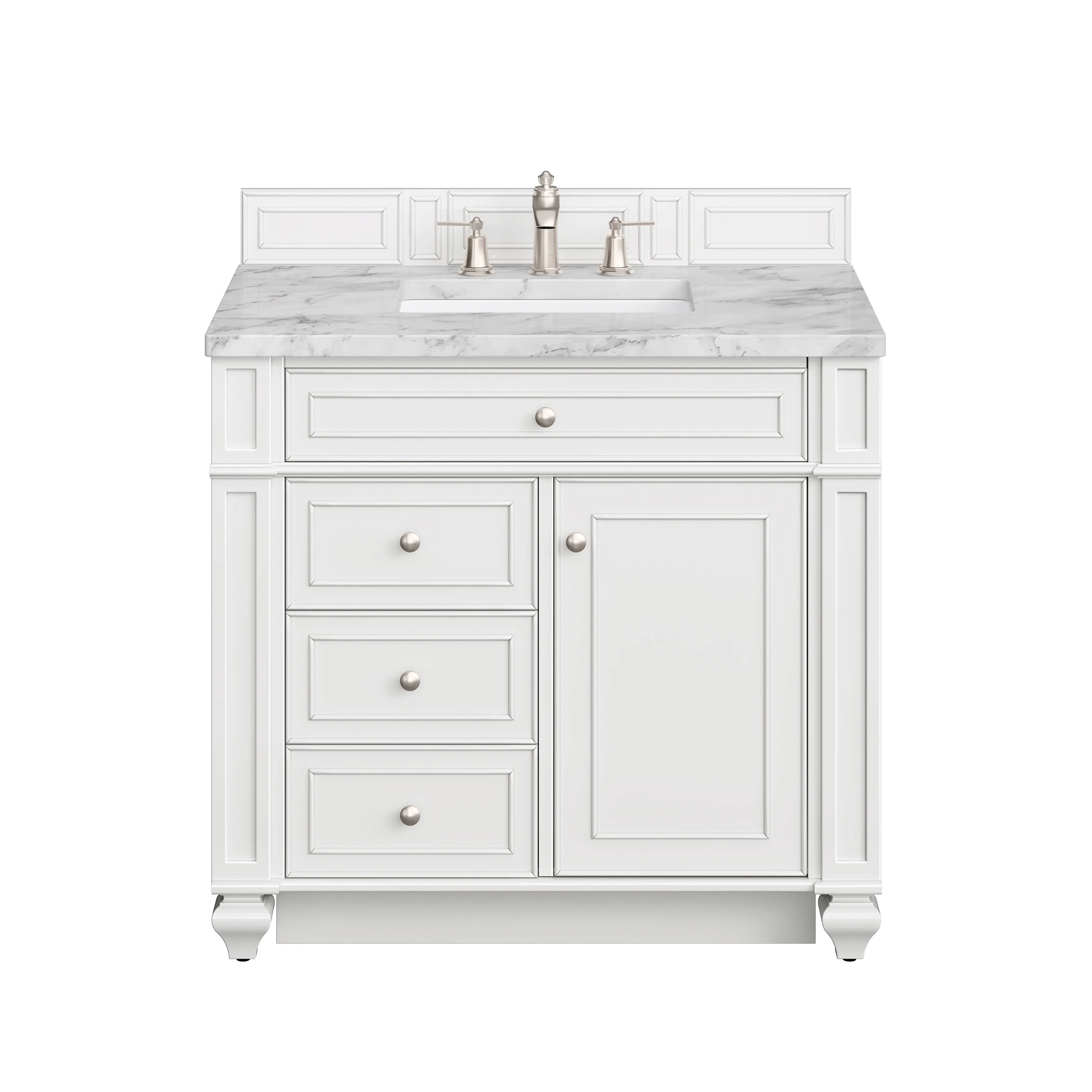 Bristol 36" Single Vanity, Bright White w/ 3 CM Carrara Marble Top