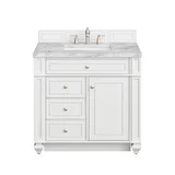 Bristol 36" Single Vanity, Bright White w/ 3 CM Carrara Marble Top