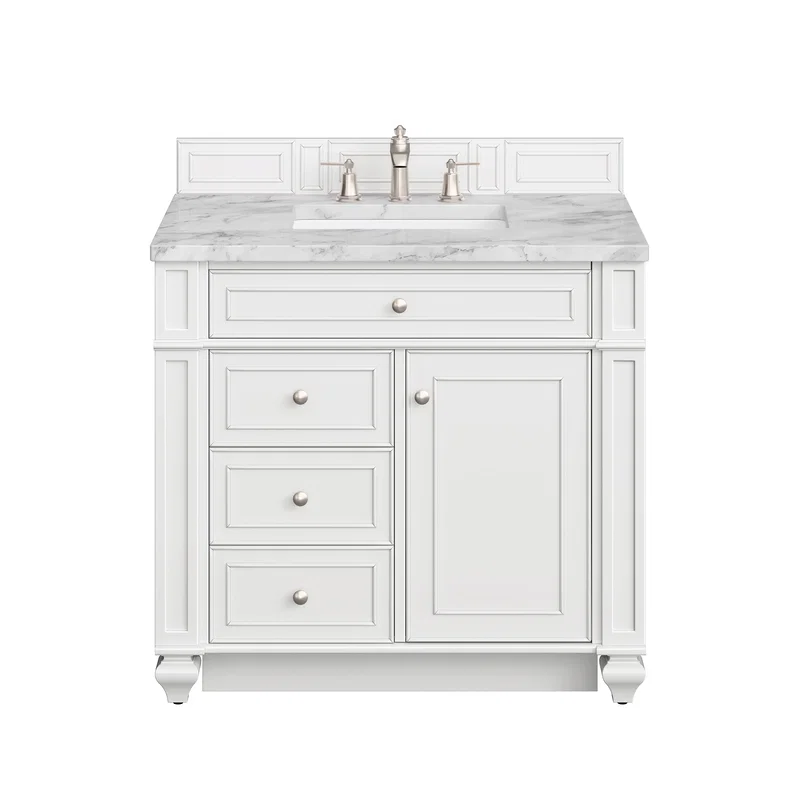 Bristol 36" Single Vanity, Bright White w/ 3 CM Carrara Marble Top