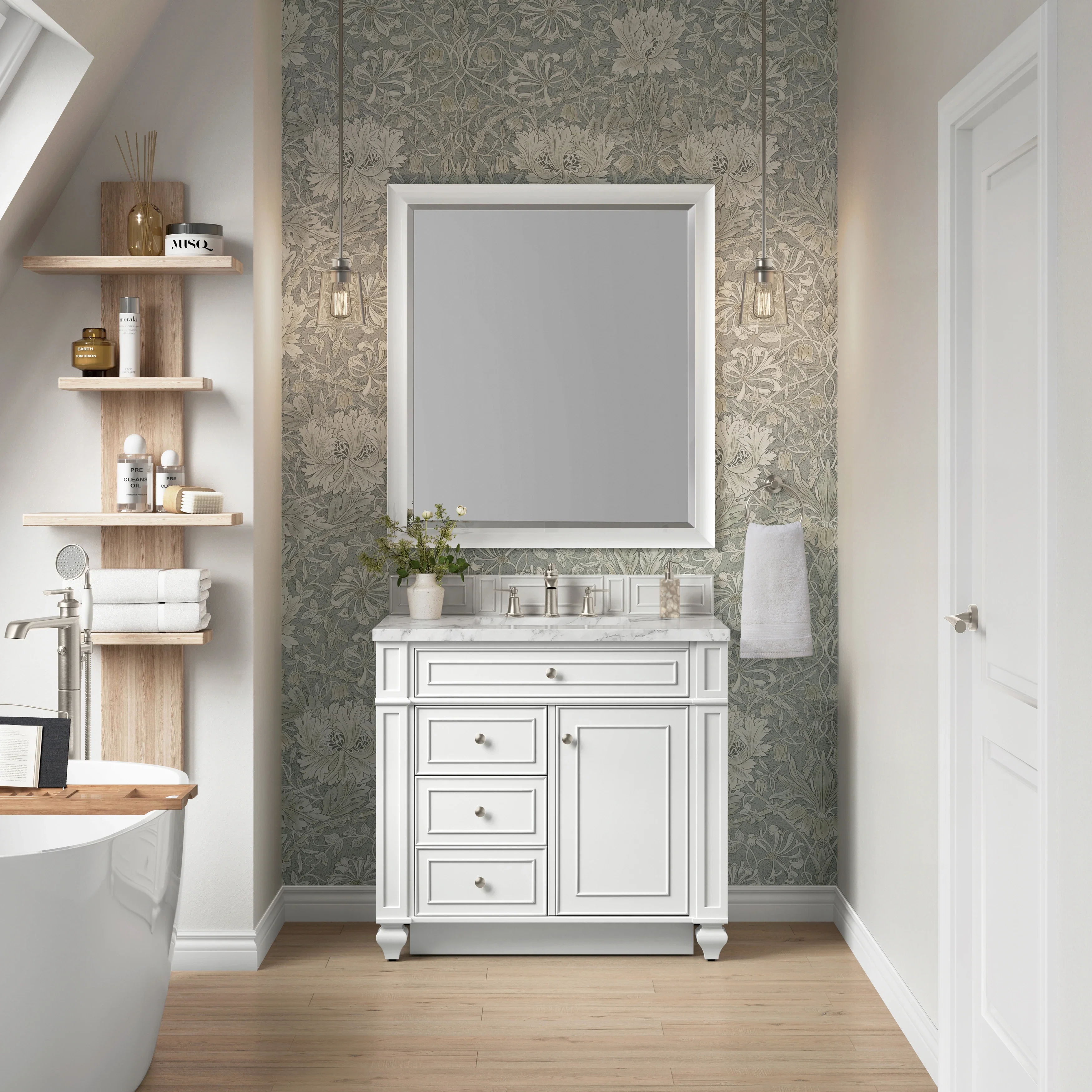 Bristol 36" Single Vanity, Bright White w/ 3 CM Carrara Marble Top