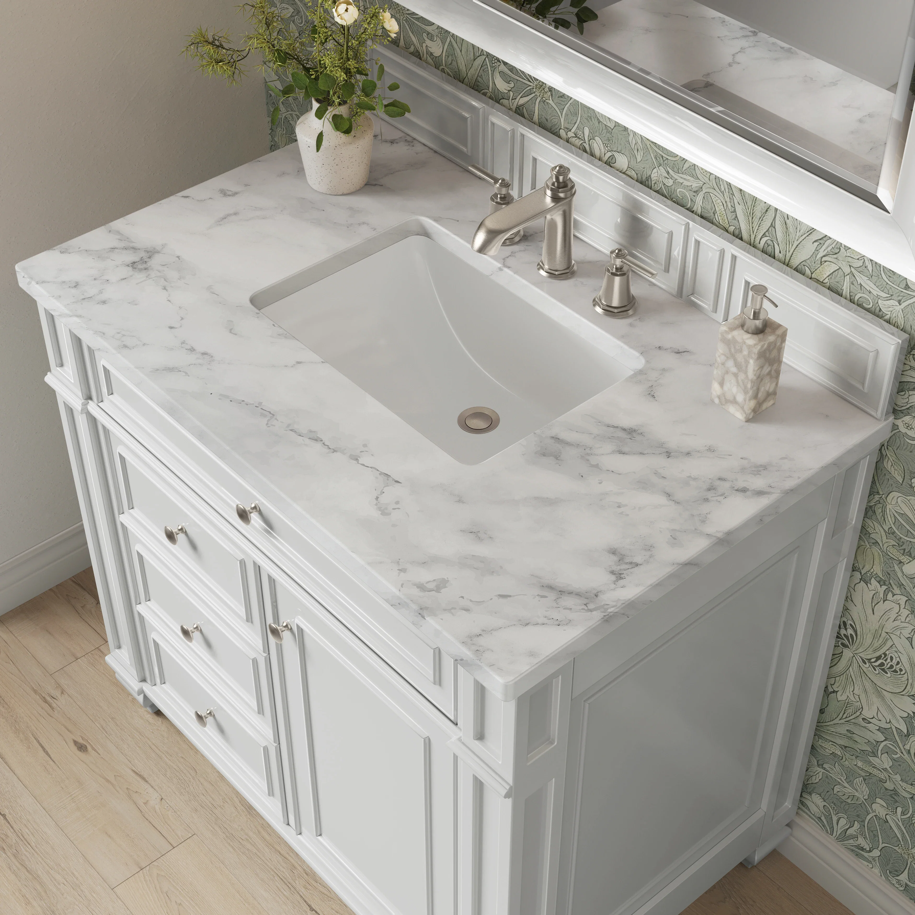 Bristol 36" Single Vanity, Bright White w/ 3 CM Carrara Marble Top