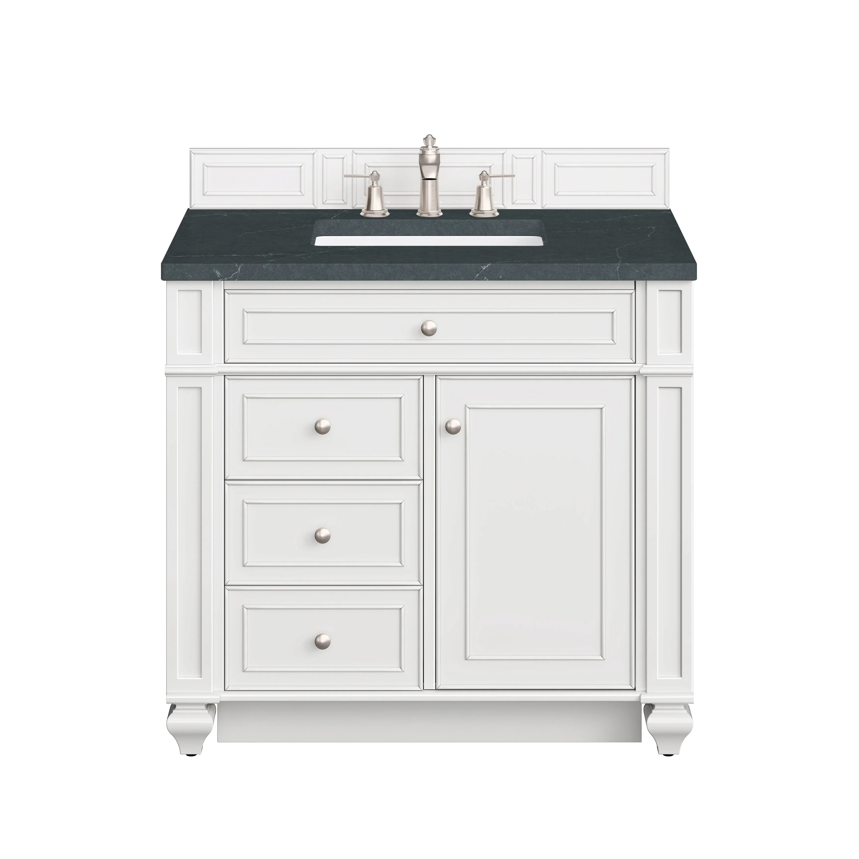 Bristol 36" Single Vanity, Bright White w/ 3 CM Charcoal Soapstone Silestone Top