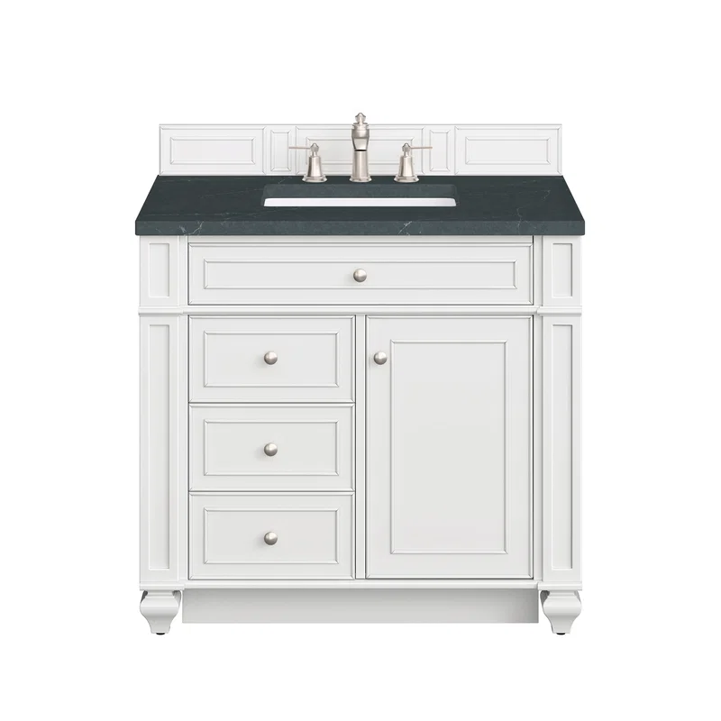 Bristol 36" Single Vanity, Bright White w/ 3 CM Charcoal Soapstone Silestone Top