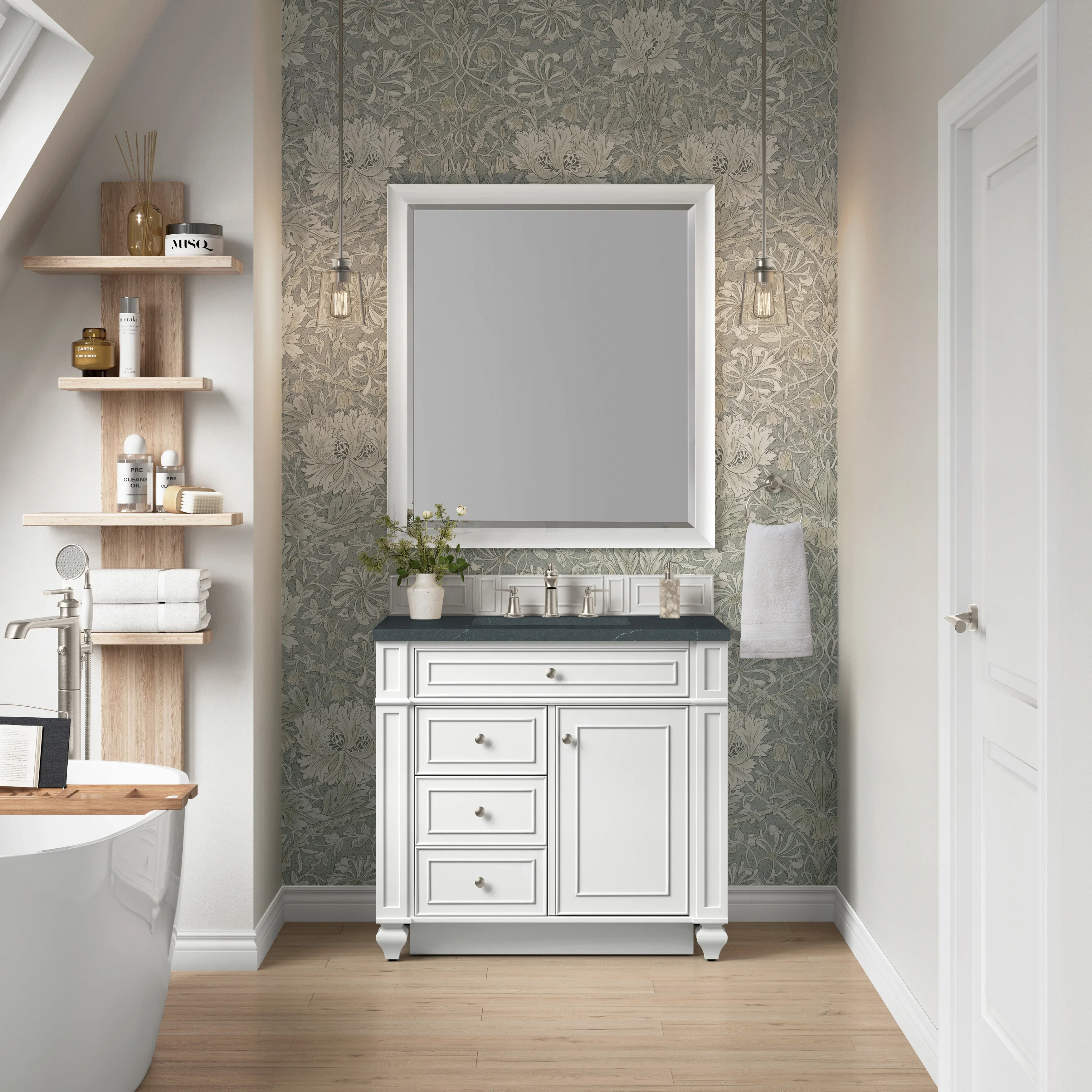 Bristol 36" Single Vanity, Bright White w/ 3 CM Charcoal Soapstone Silestone Top