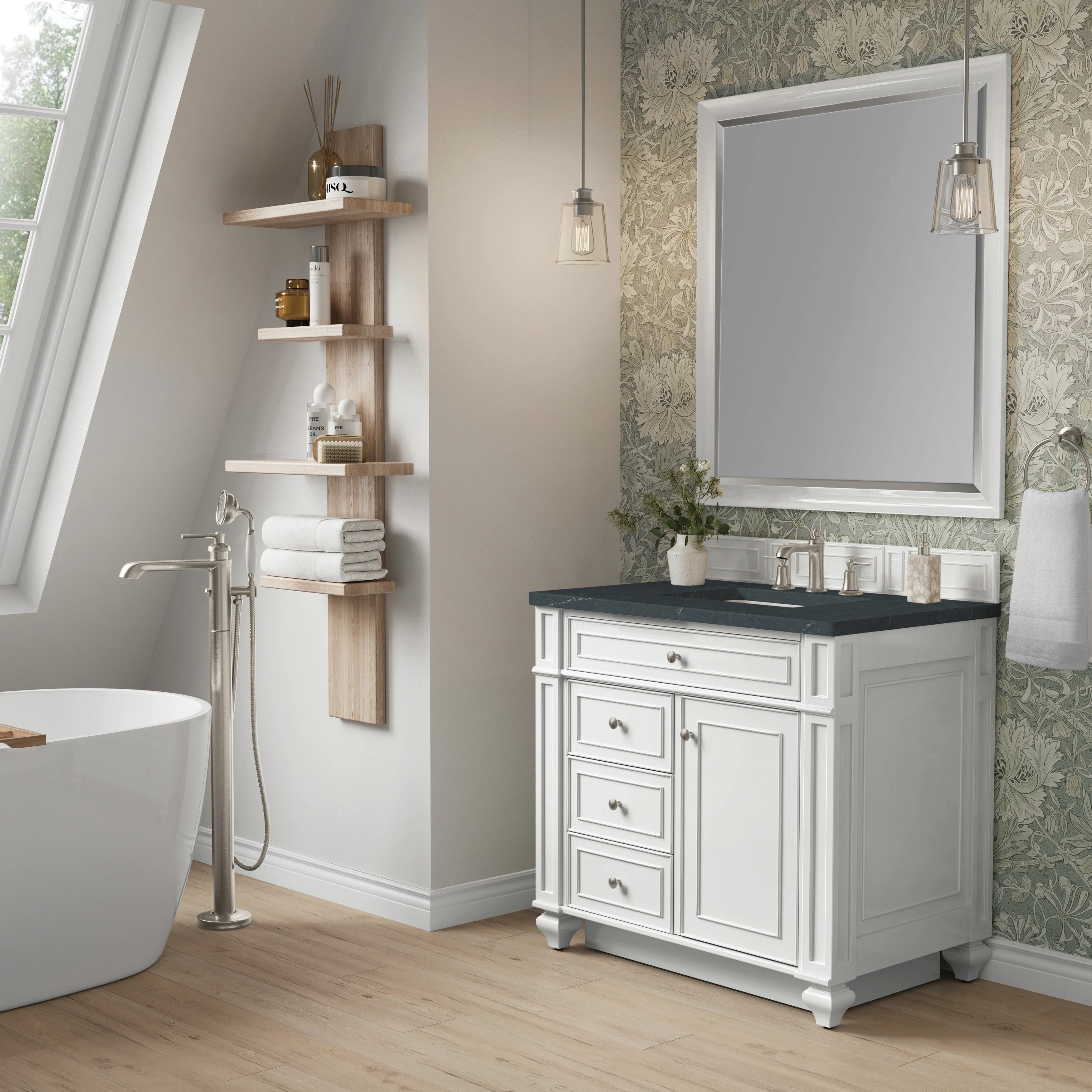 Bristol 36" Single Vanity, Bright White w/ 3 CM Charcoal Soapstone Silestone Top