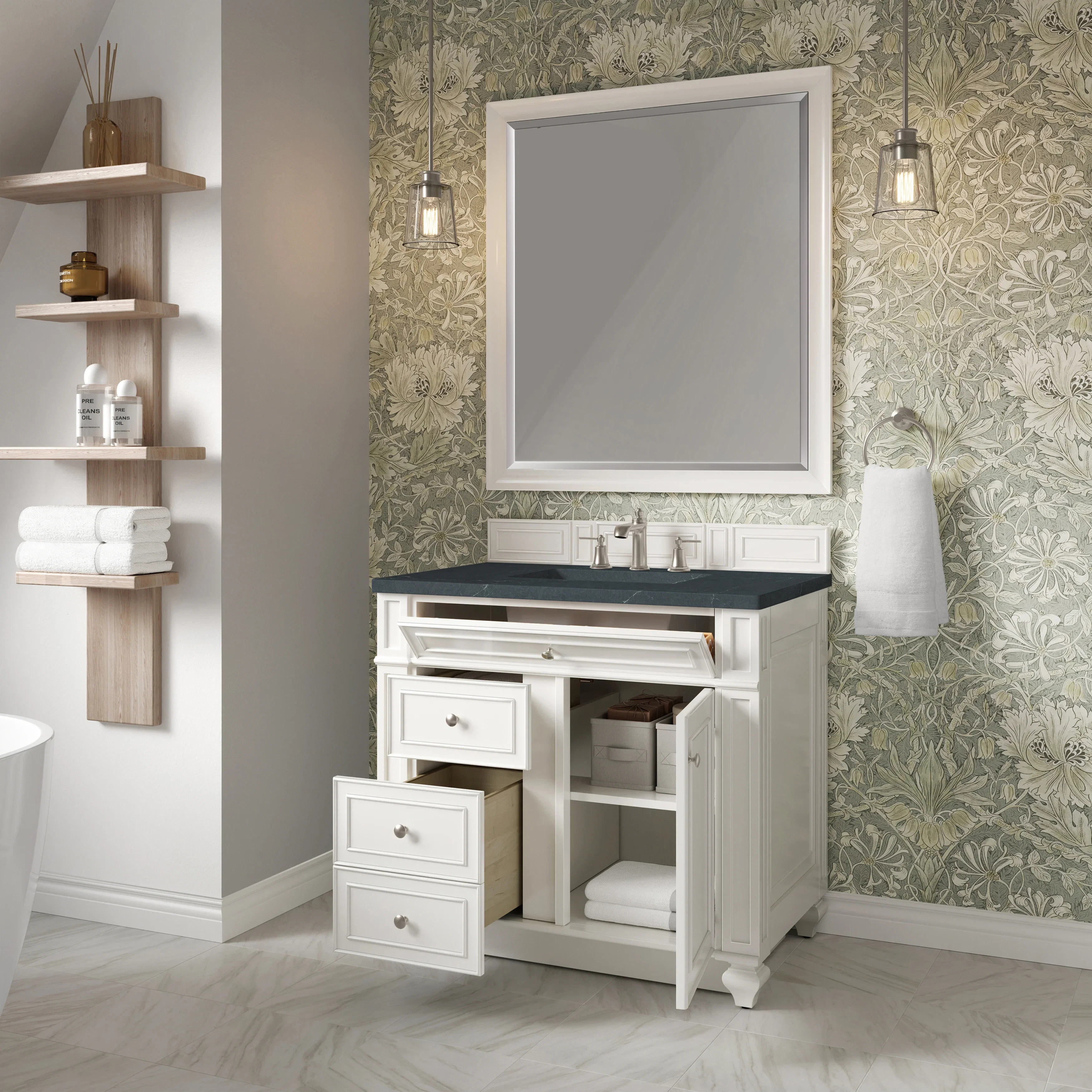 Bristol 36" Single Vanity, Bright White w/ 3 CM Charcoal Soapstone Silestone Top