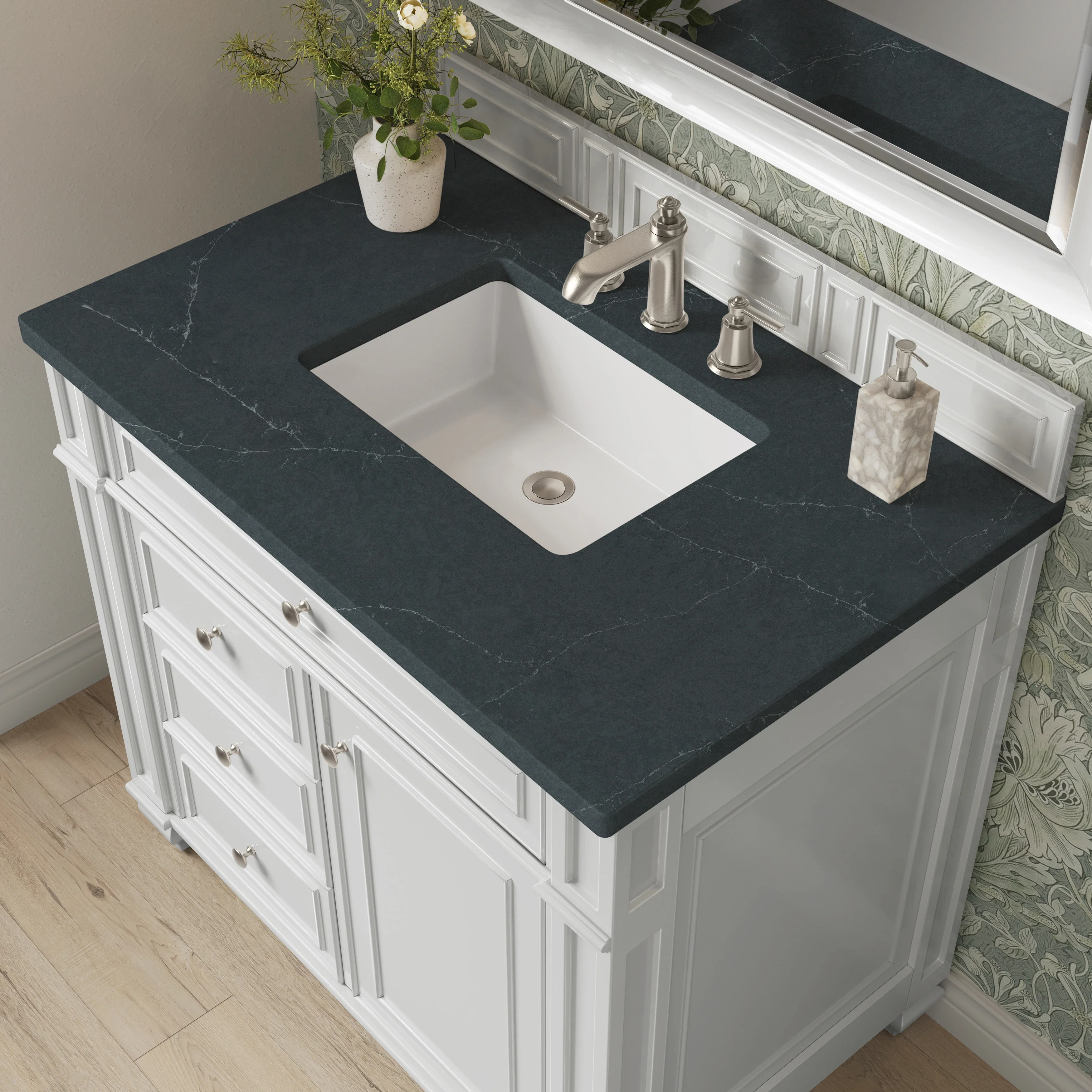 Bristol 36" Single Vanity, Bright White w/ 3 CM Charcoal Soapstone Silestone Top