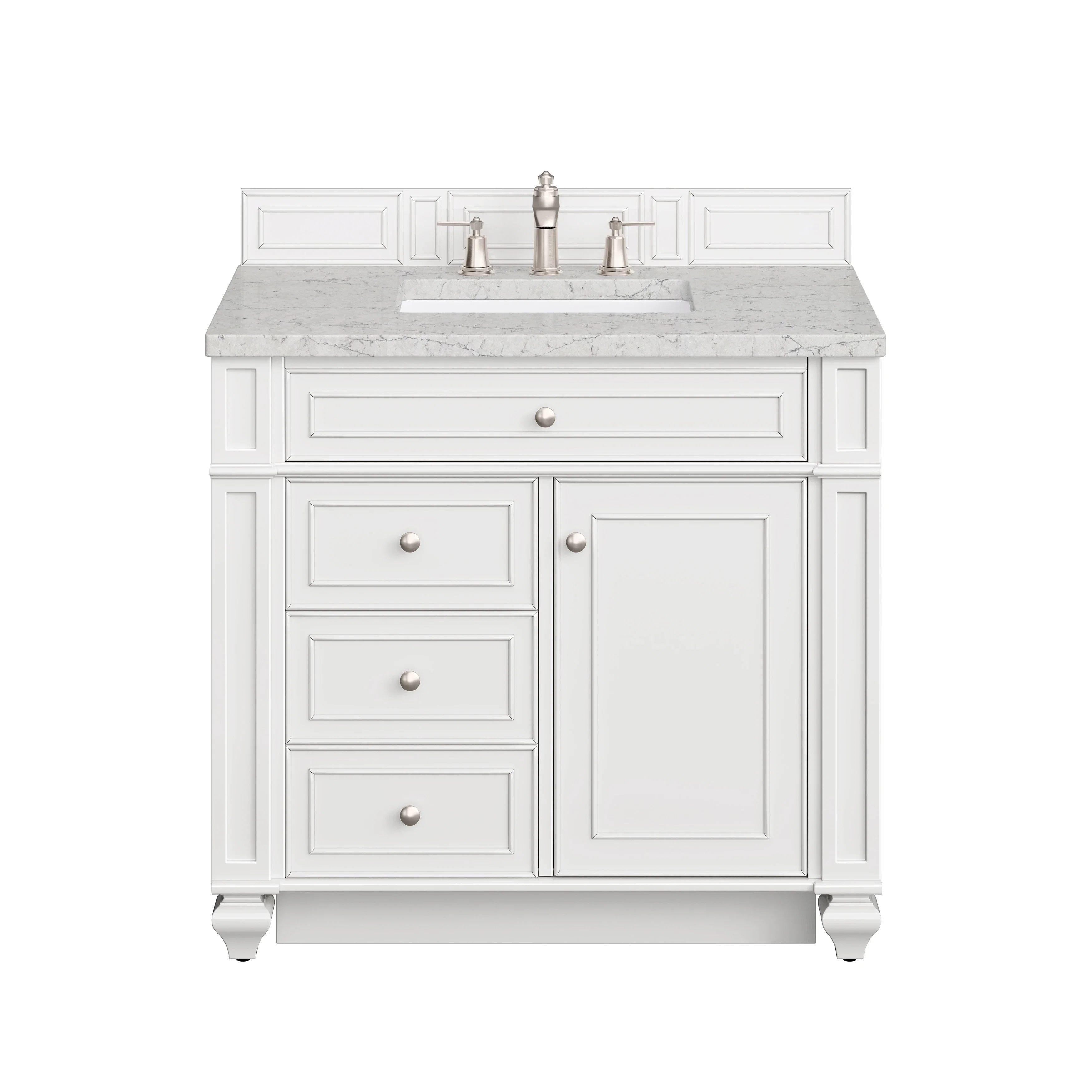 Bristol 36" Single Vanity, Bright White w/ 3 CM Eternal Jasmine Pearl Silestone Top