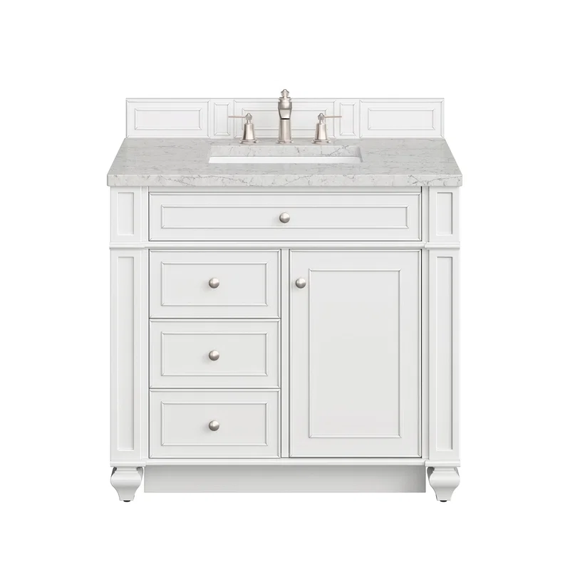 Bristol 36" Single Vanity, Bright White w/ 3 CM Eternal Jasmine Pearl Silestone Top