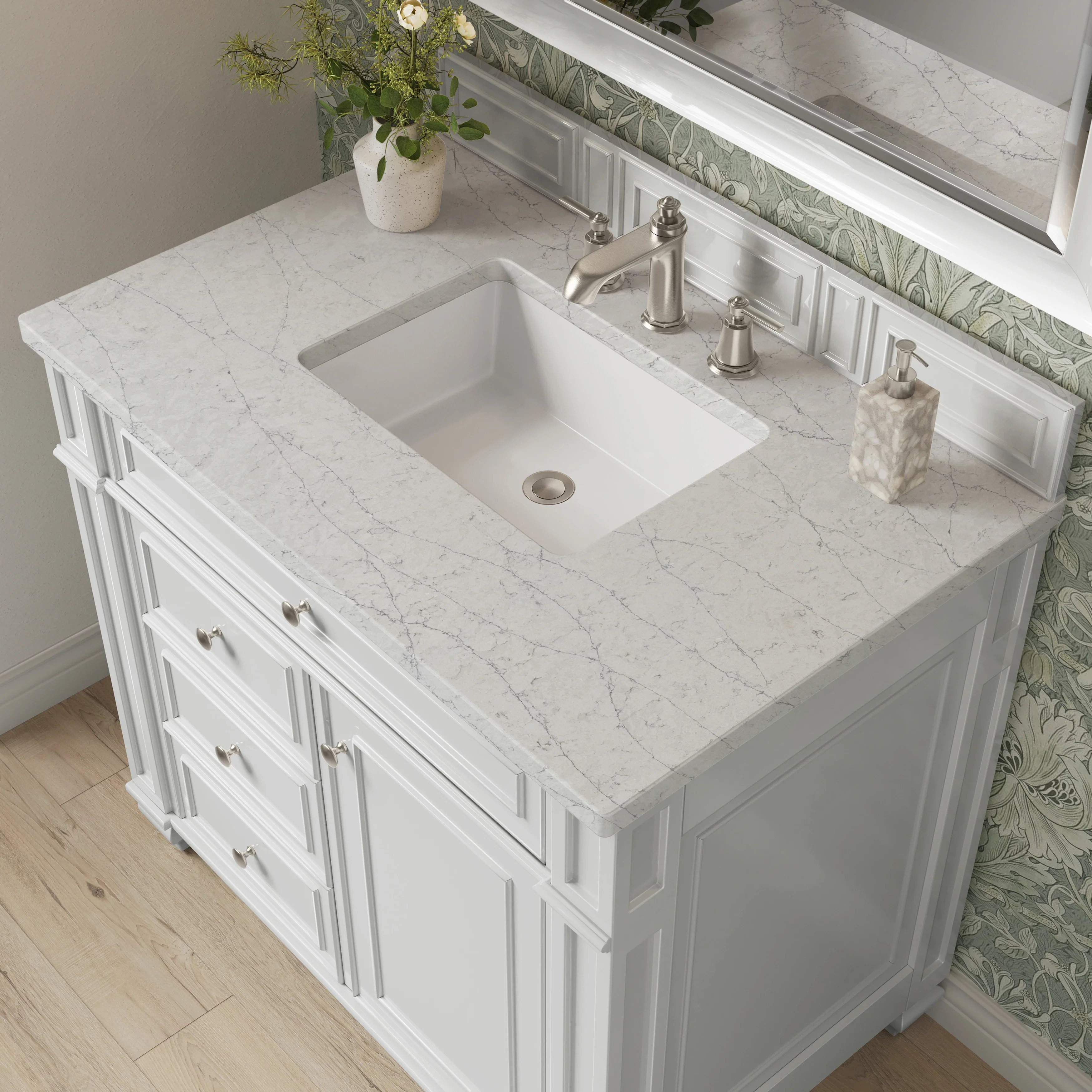 Bristol 36" Single Vanity, Bright White w/ 3 CM Eternal Jasmine Pearl Silestone Top