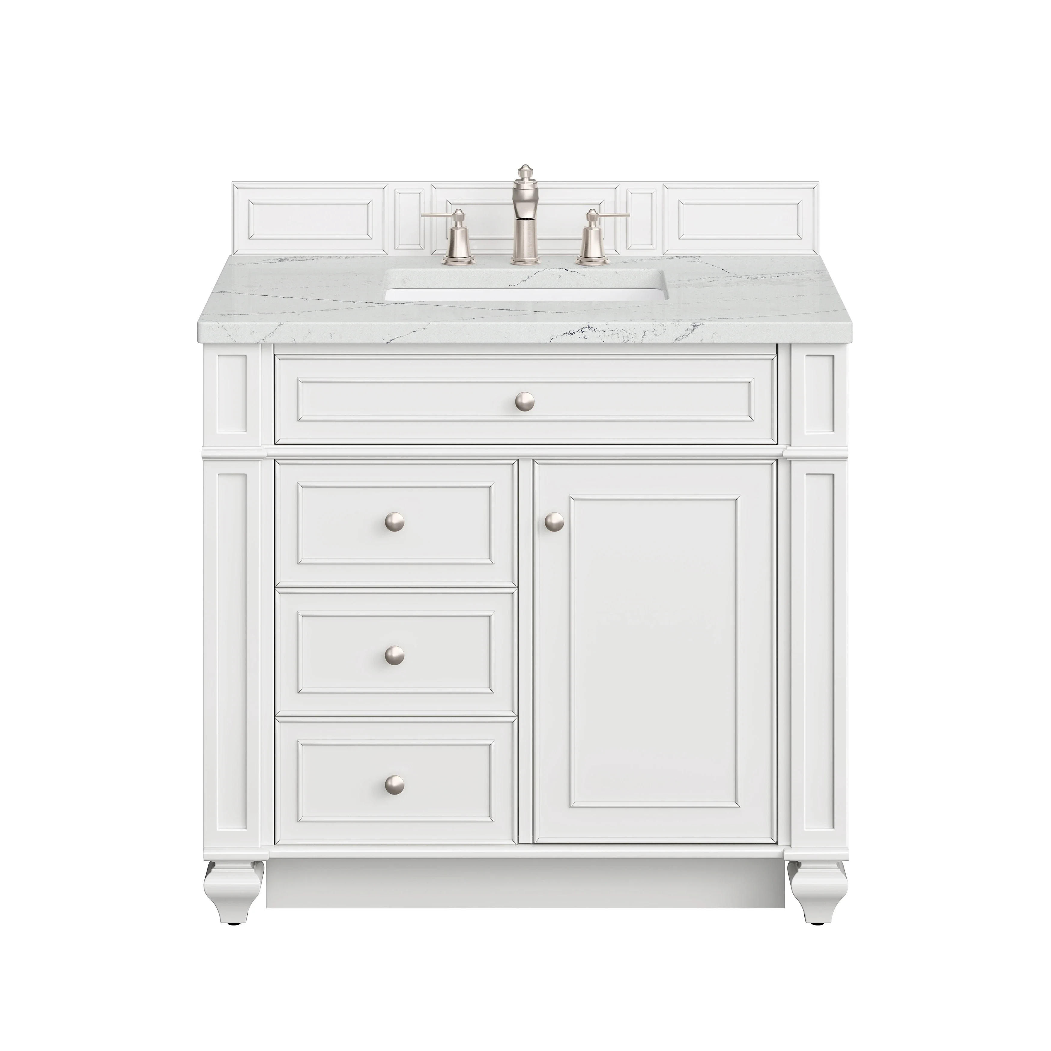 Bristol 36" Single Vanity, Bright White w/ 3 CM Ethereal Noctis Silestone Top