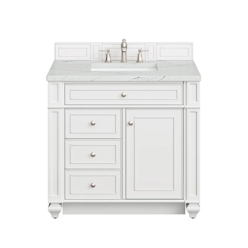 Bristol 36" Single Vanity, Bright White w/ 3 CM Ethereal Noctis Silestone Top