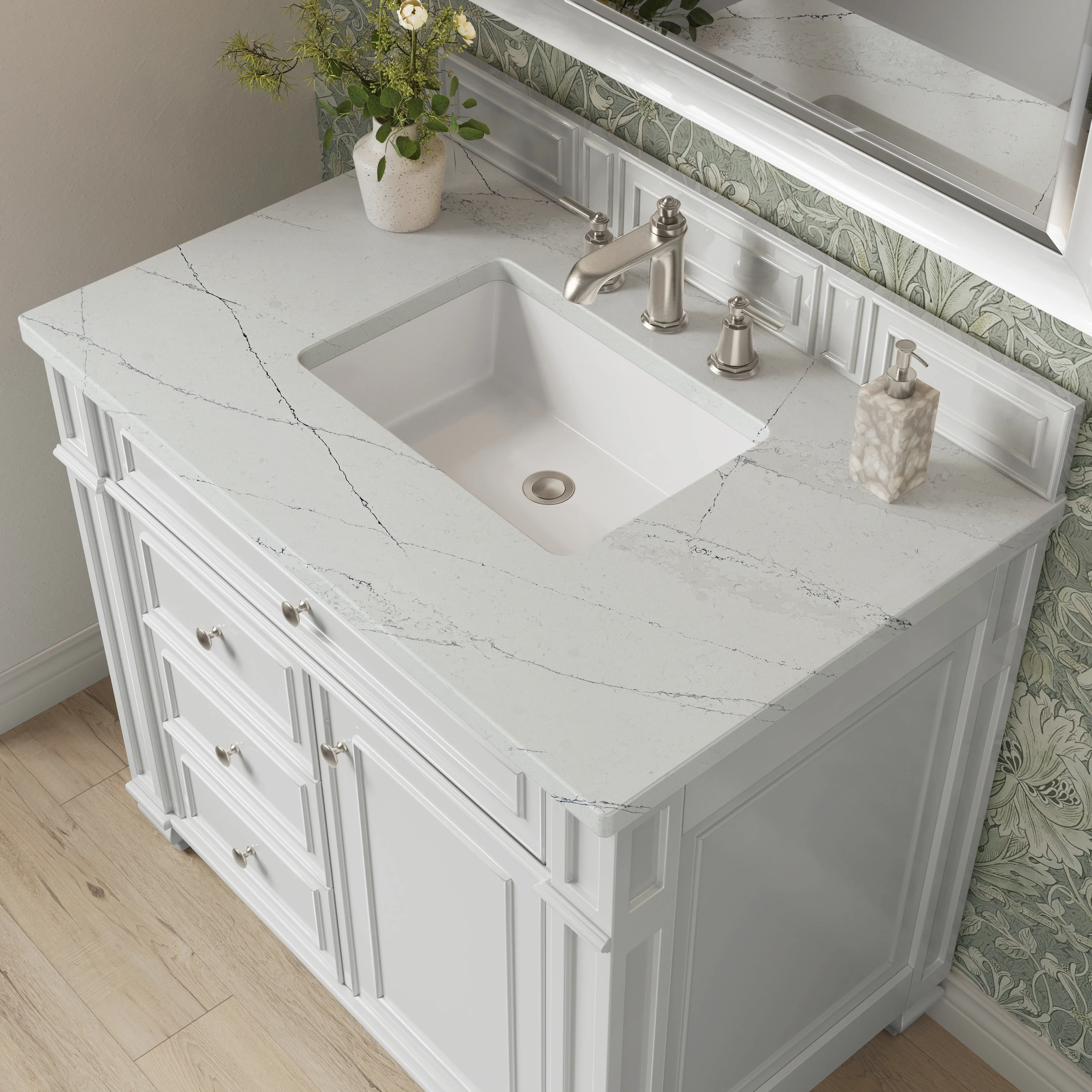 Bristol 36" Single Vanity, Bright White w/ 3 CM Ethereal Noctis Silestone Top