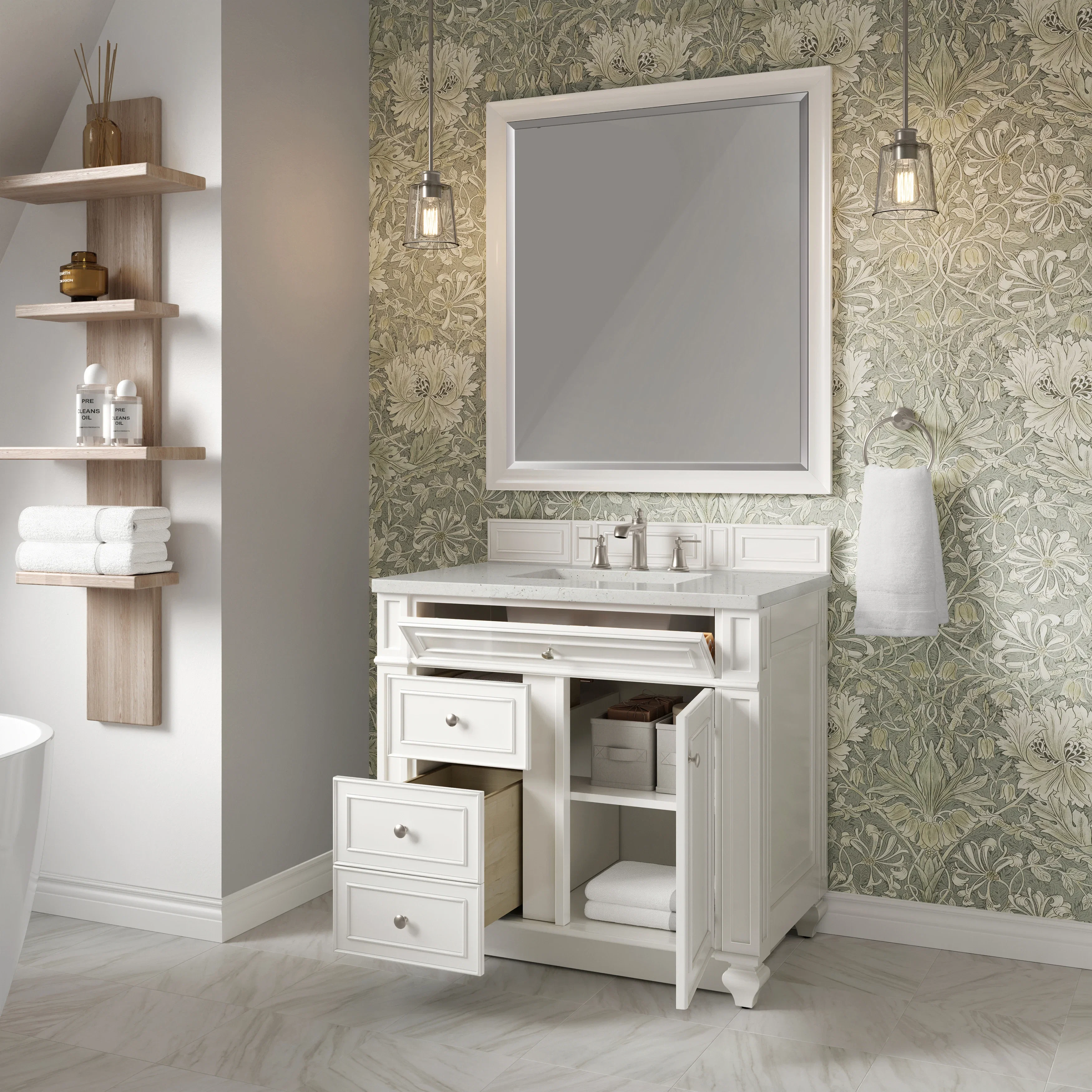 Bristol 36" Single Vanity, Bright White w/ 3 CM Lime Delight Silestone Top