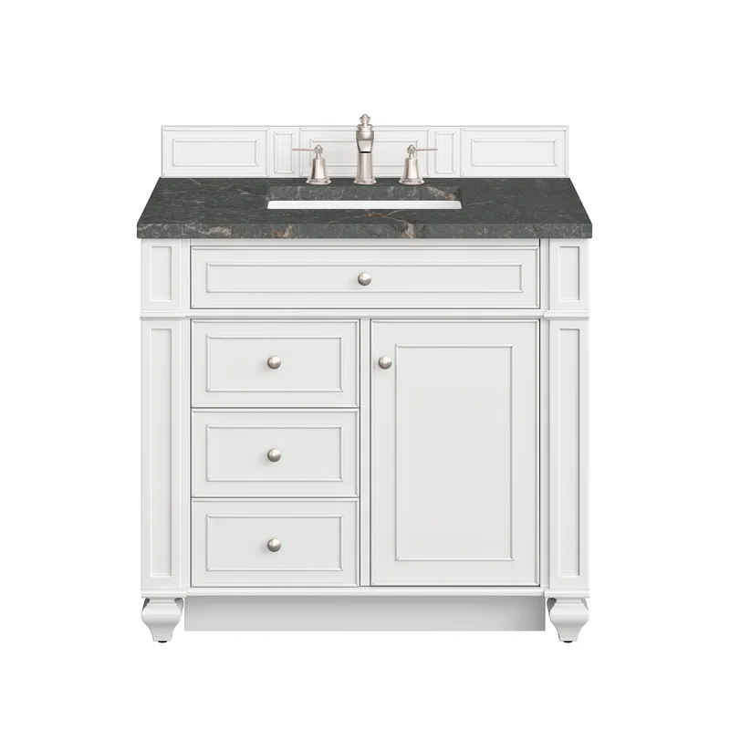 Bristol 36" Single Vanity, Bright White w/ 3 CM Parisien Bleu Silestone Top