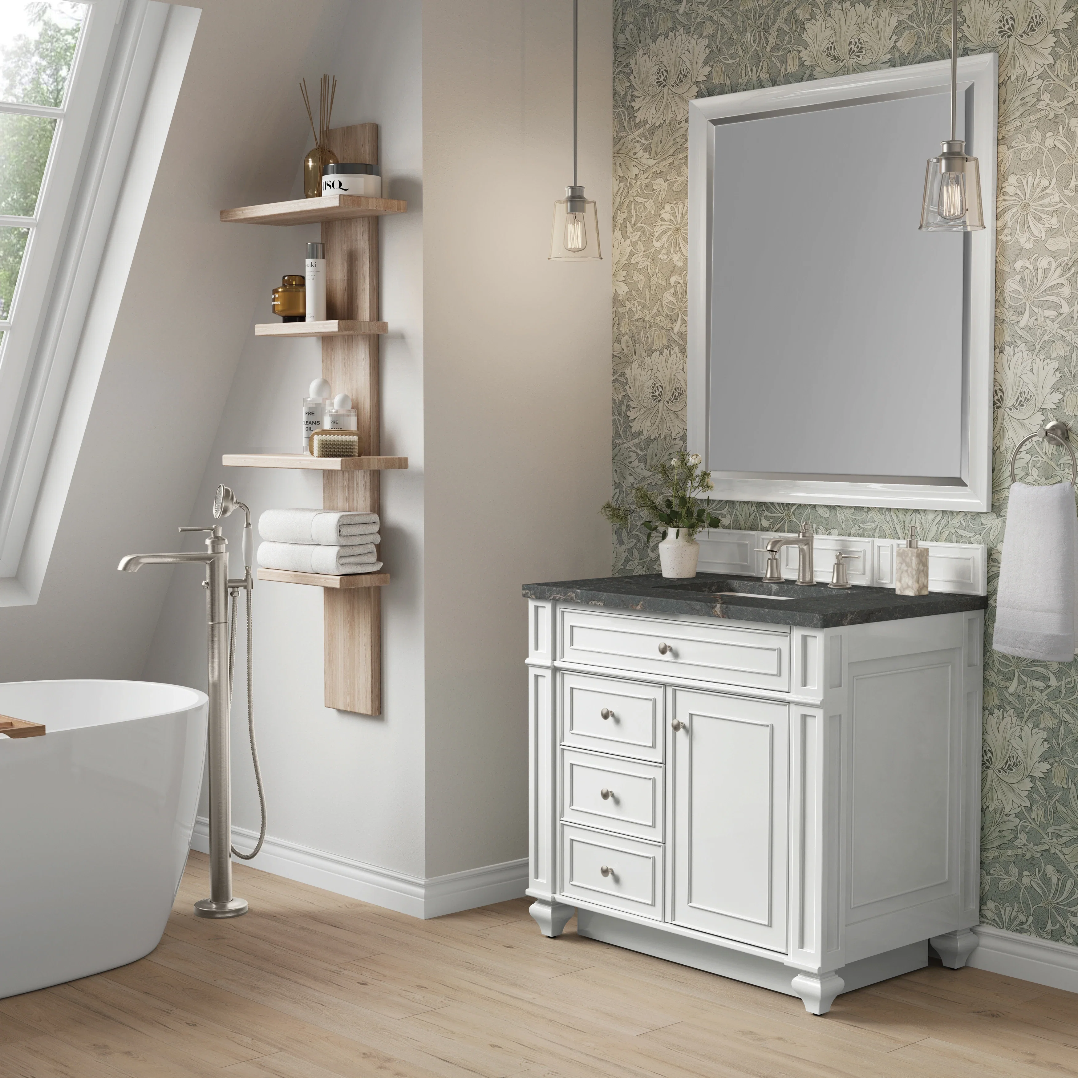 Bristol 36" Single Vanity, Bright White w/ 3 CM Parisien Bleu Silestone Top