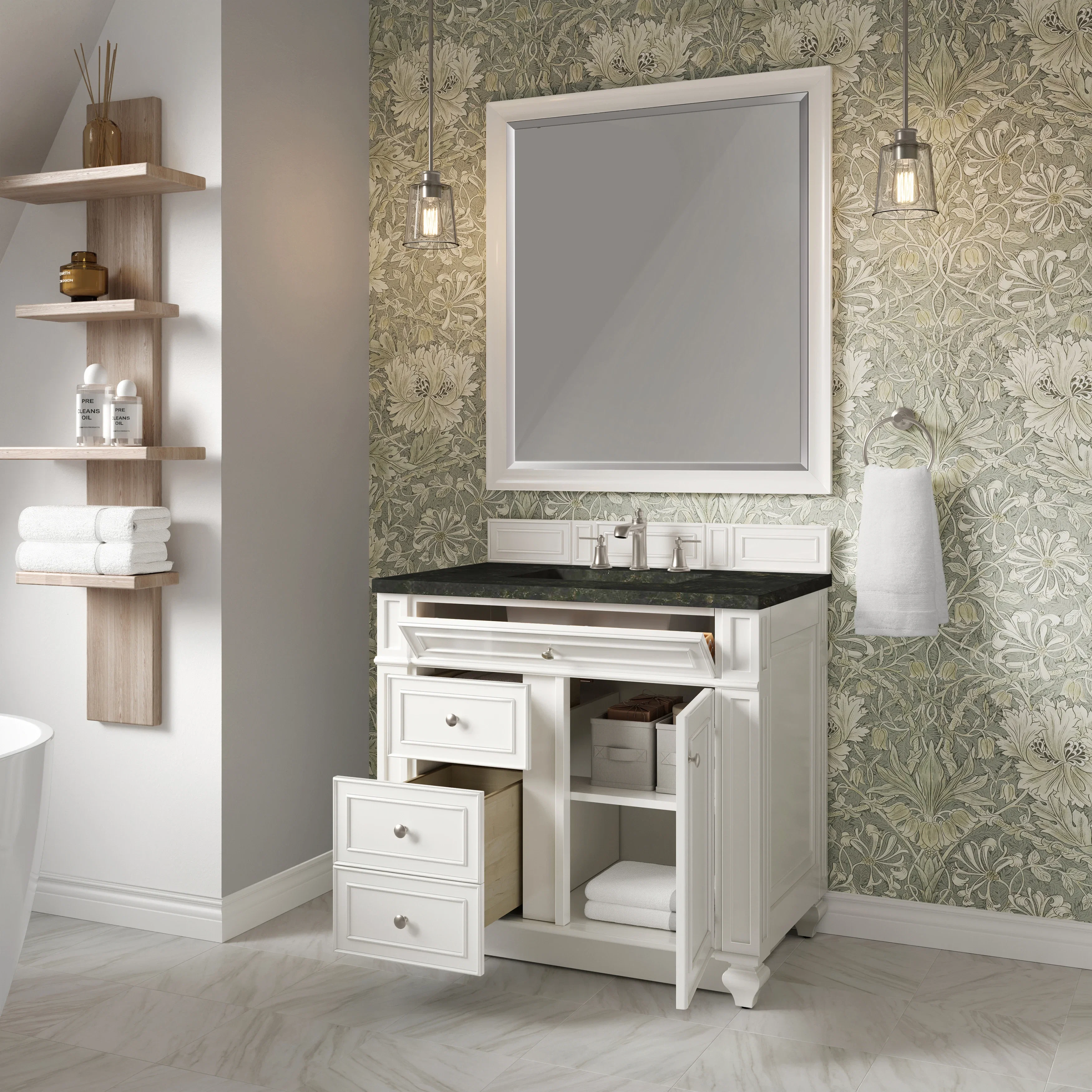 Bristol 36" Single Vanity, Bright White, w/ 3 CM Phantome Eclos Top