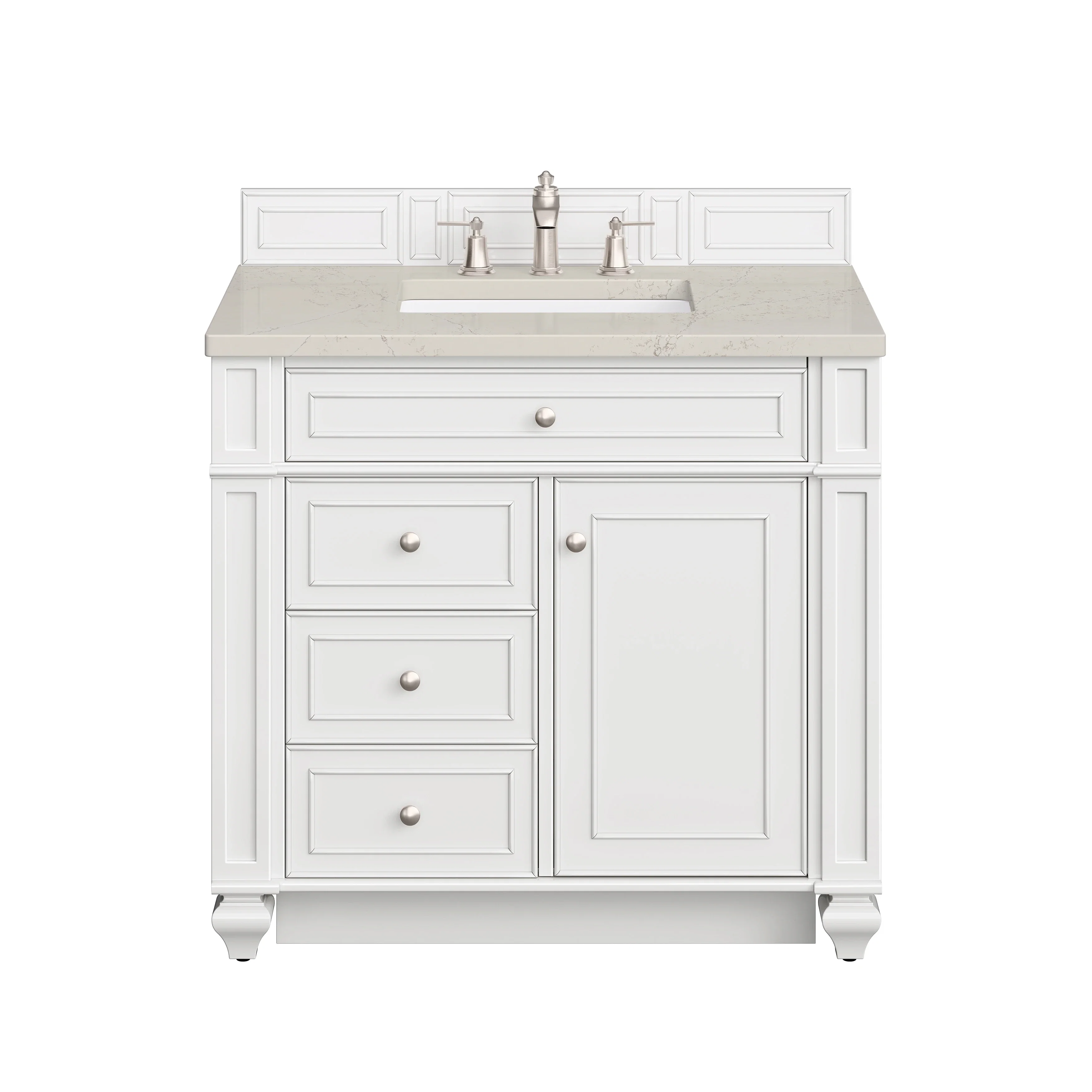 Bristol 36" Single Vanity, Bright White, w/ 3 CM Siberian Silestone Top
