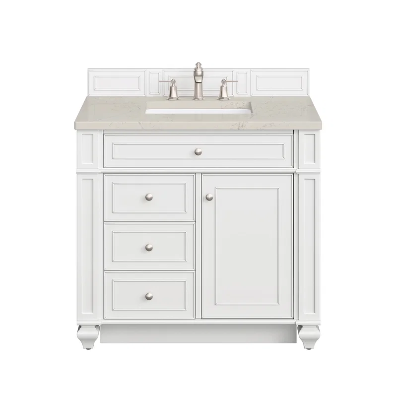 Bristol 36" Single Vanity, Bright White, w/ 3 CM Siberian Silestone Top