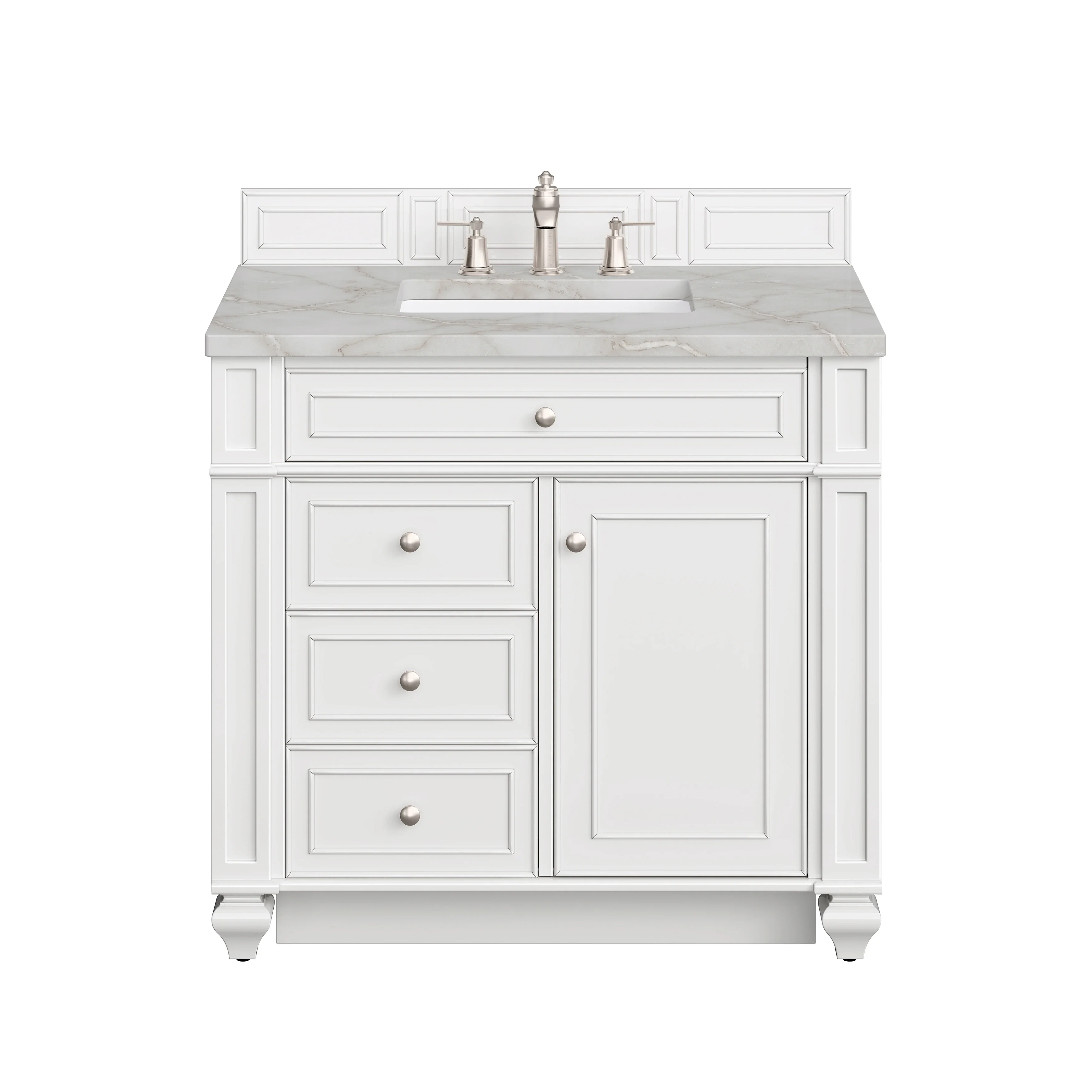 Bristol 36" Single Vanity, Bright White w/ 3 CM Victorian Silver Silestone Top
