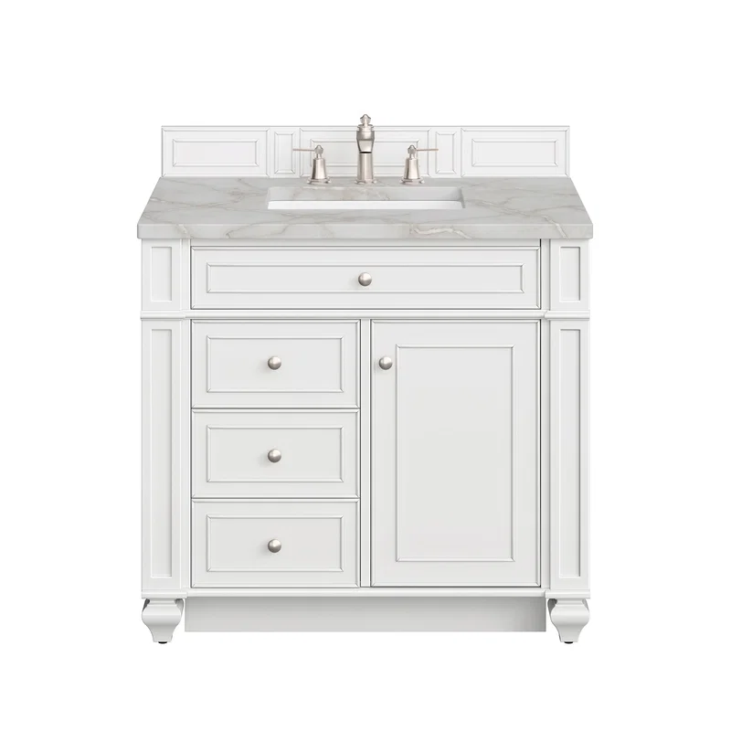 Bristol 36" Single Vanity, Bright White w/ 3 CM Victorian Silver Silestone Top