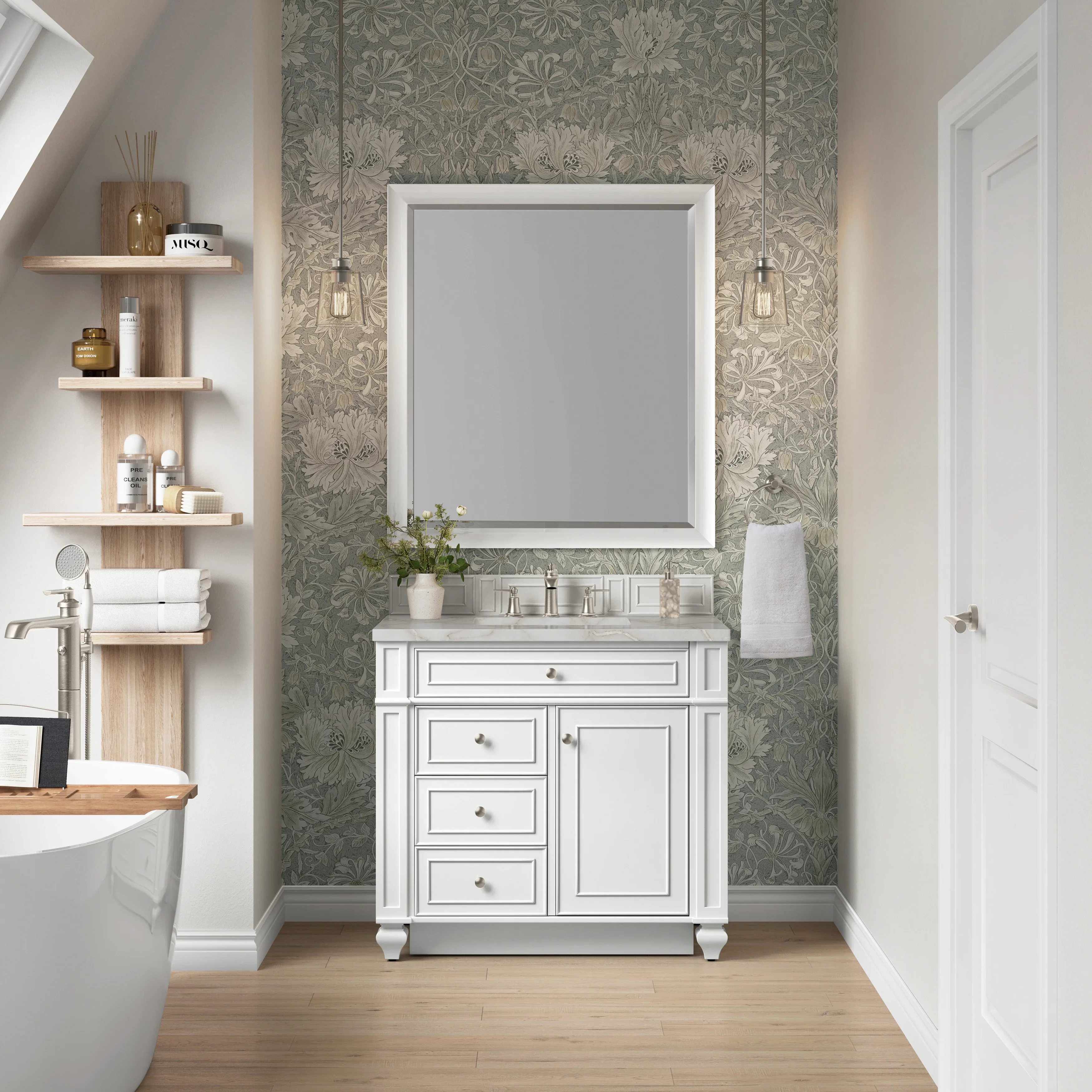 Bristol 36" Single Vanity, Bright White w/ 3 CM Victorian Silver Silestone Top