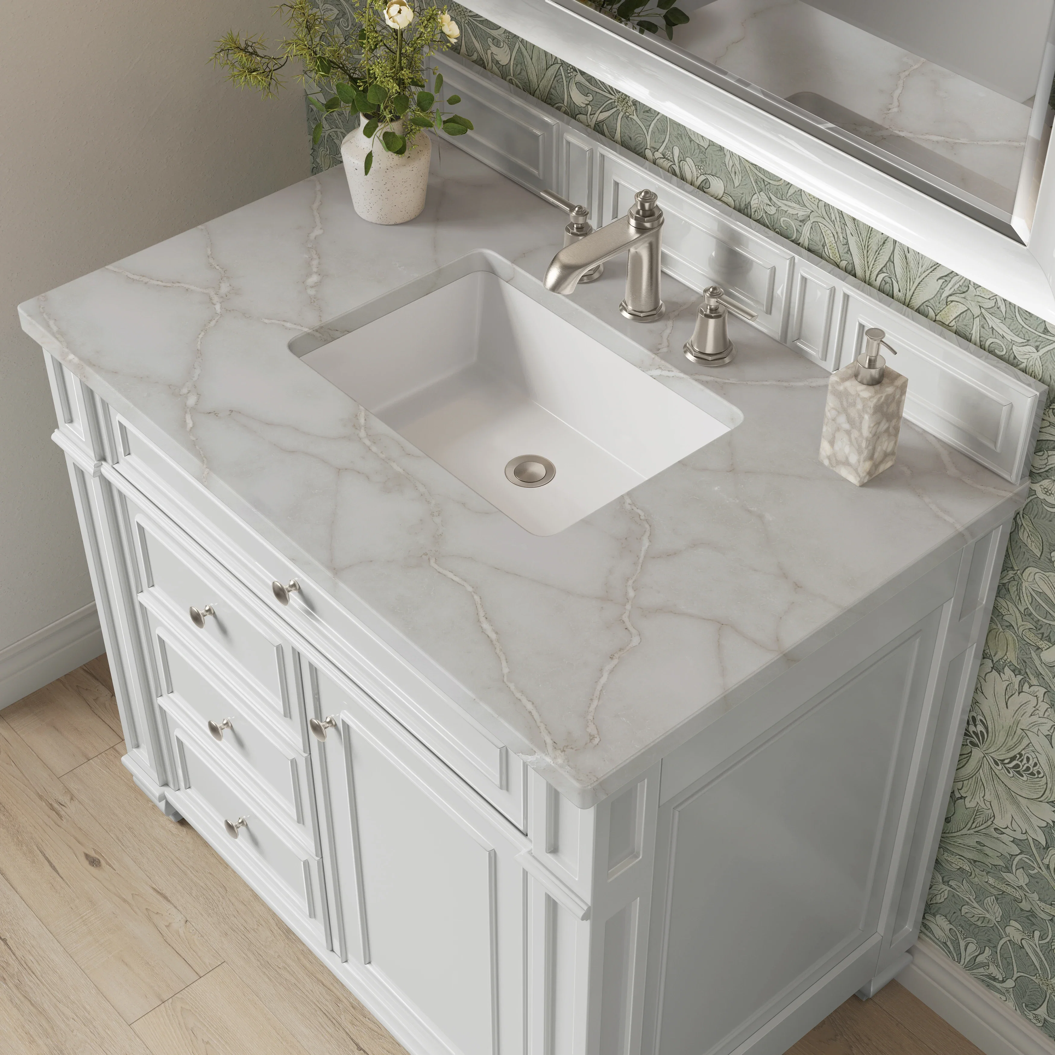 Bristol 36" Single Vanity, Bright White w/ 3 CM Victorian Silver Silestone Top