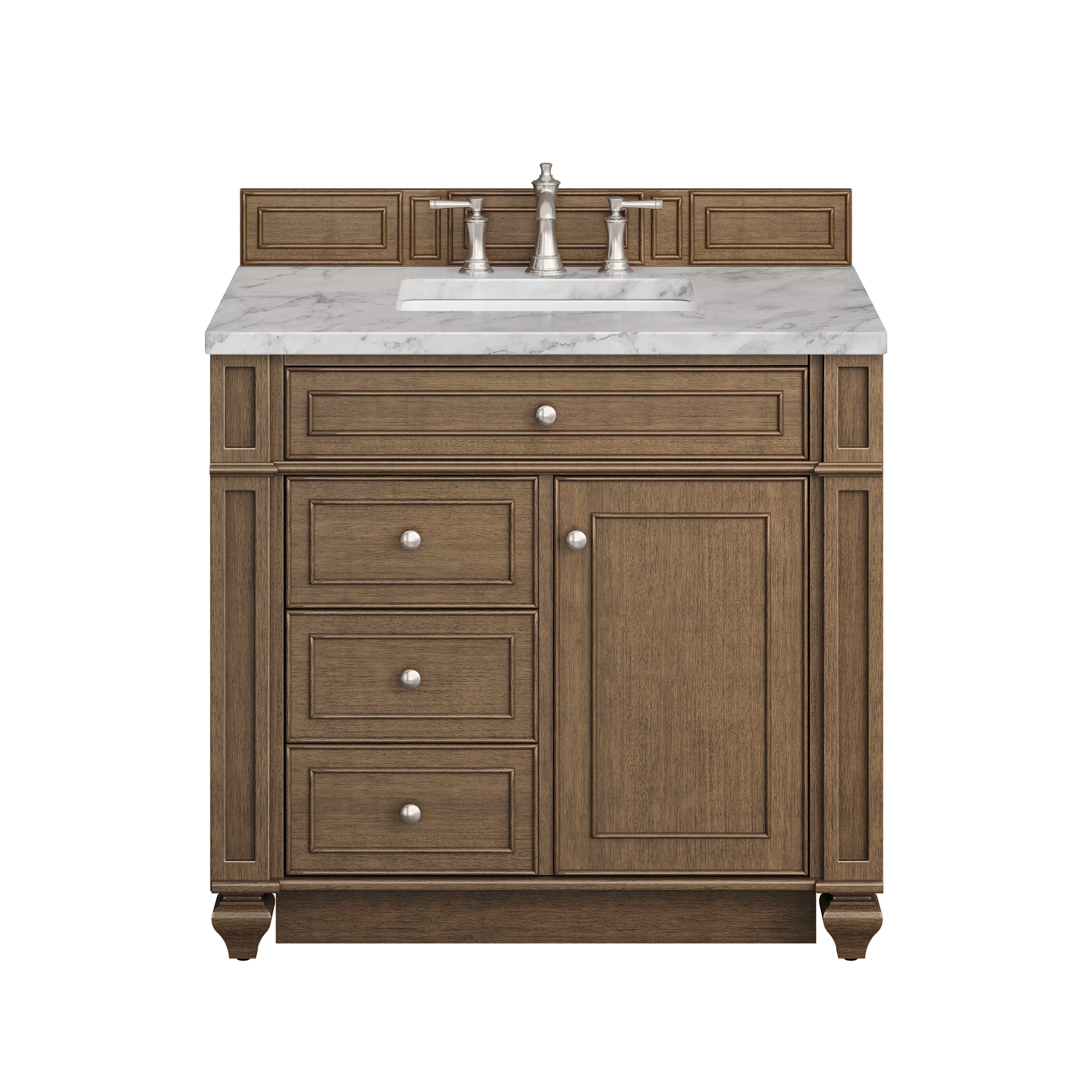 Bristol 36" Single Vanity, Saddle Brown w/ 3 CM Carrara Marble Top