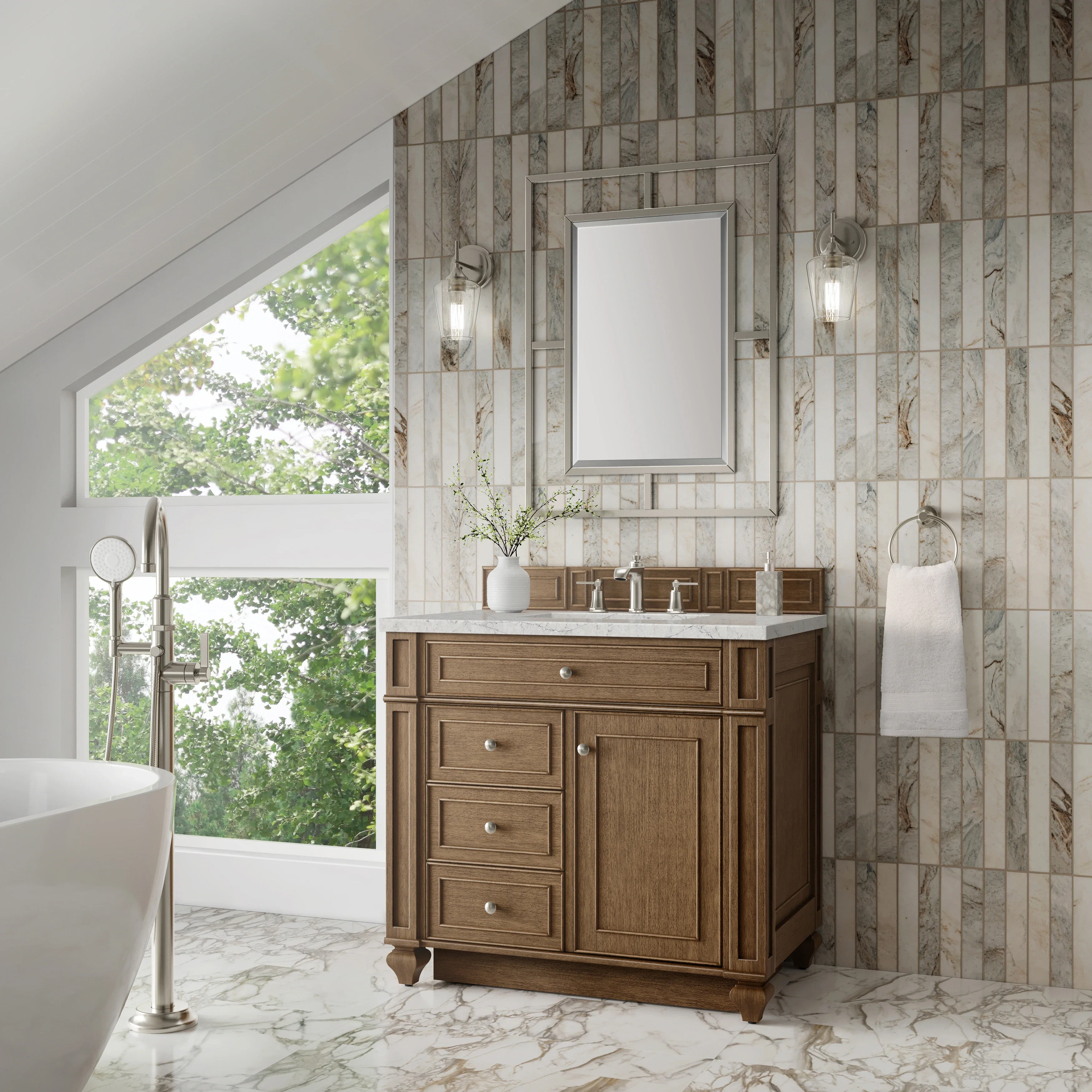 Bristol 36" Single Vanity, Saddle Brown w/ 3 CM Eternal Jasmine Pearl Silestone Top