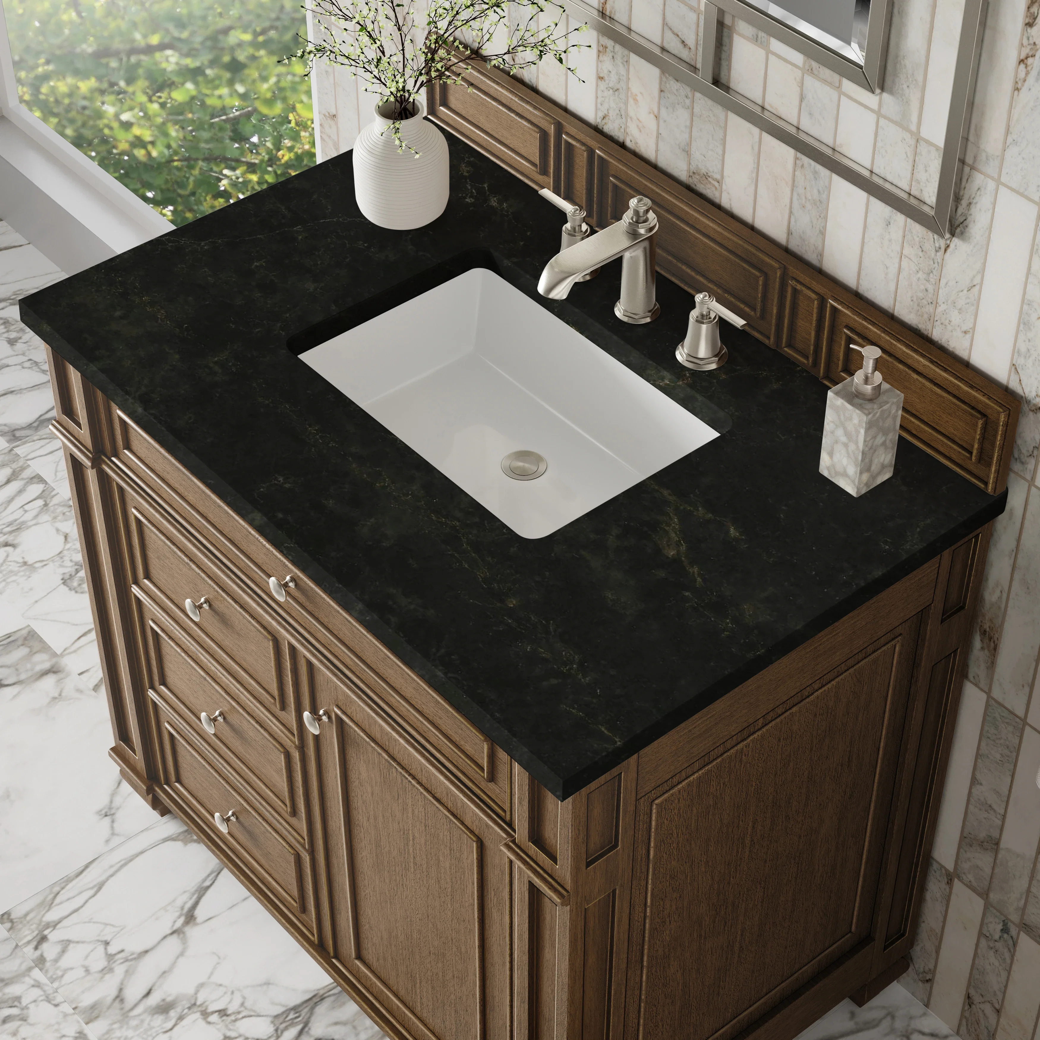 Bristol 36" Single Vanity, Saddle Brown, w/ 3 CM Phantome Eclos Top