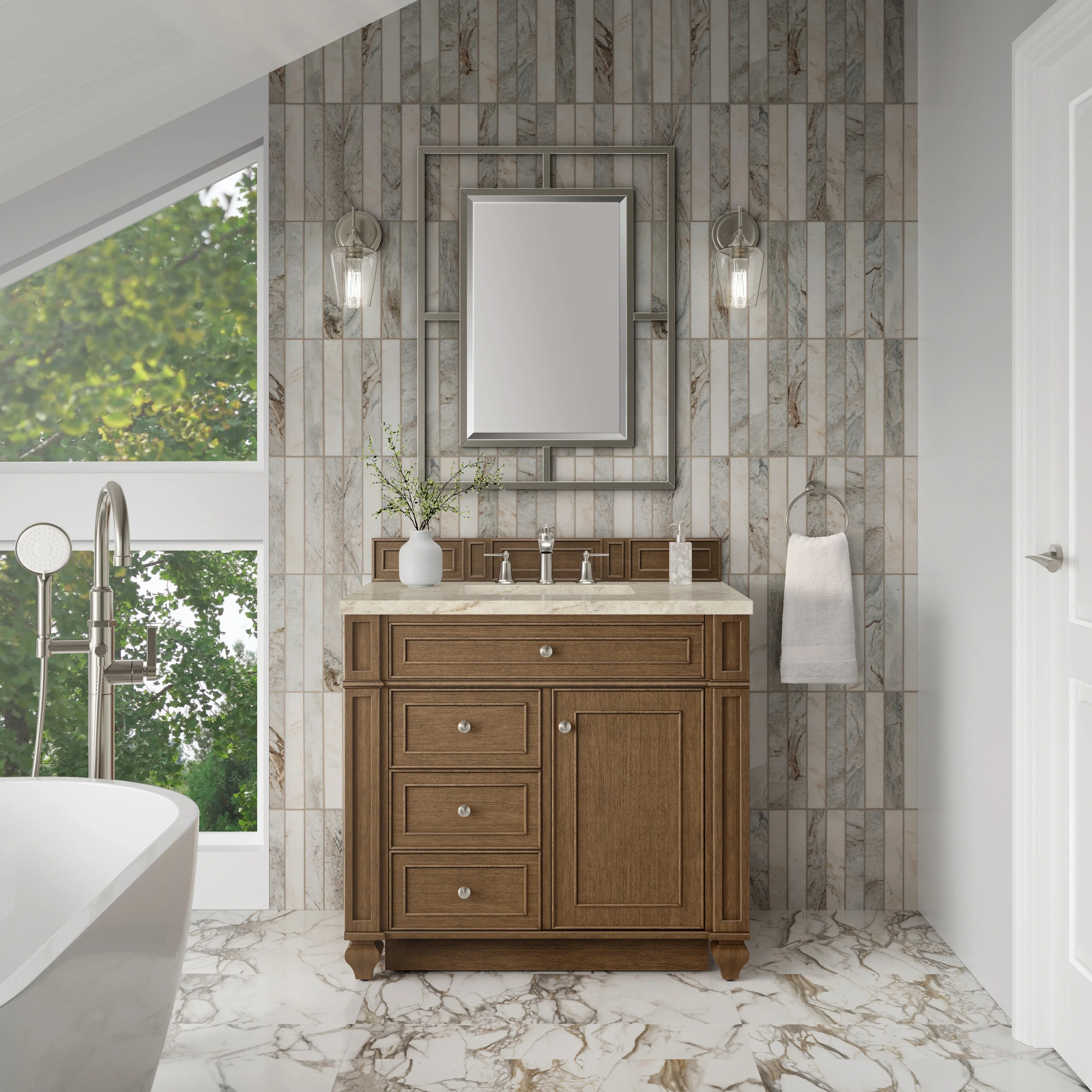Bristol 36" Single Vanity, Saddle Brown, w/ 3 CM Tajnar Eclos Top