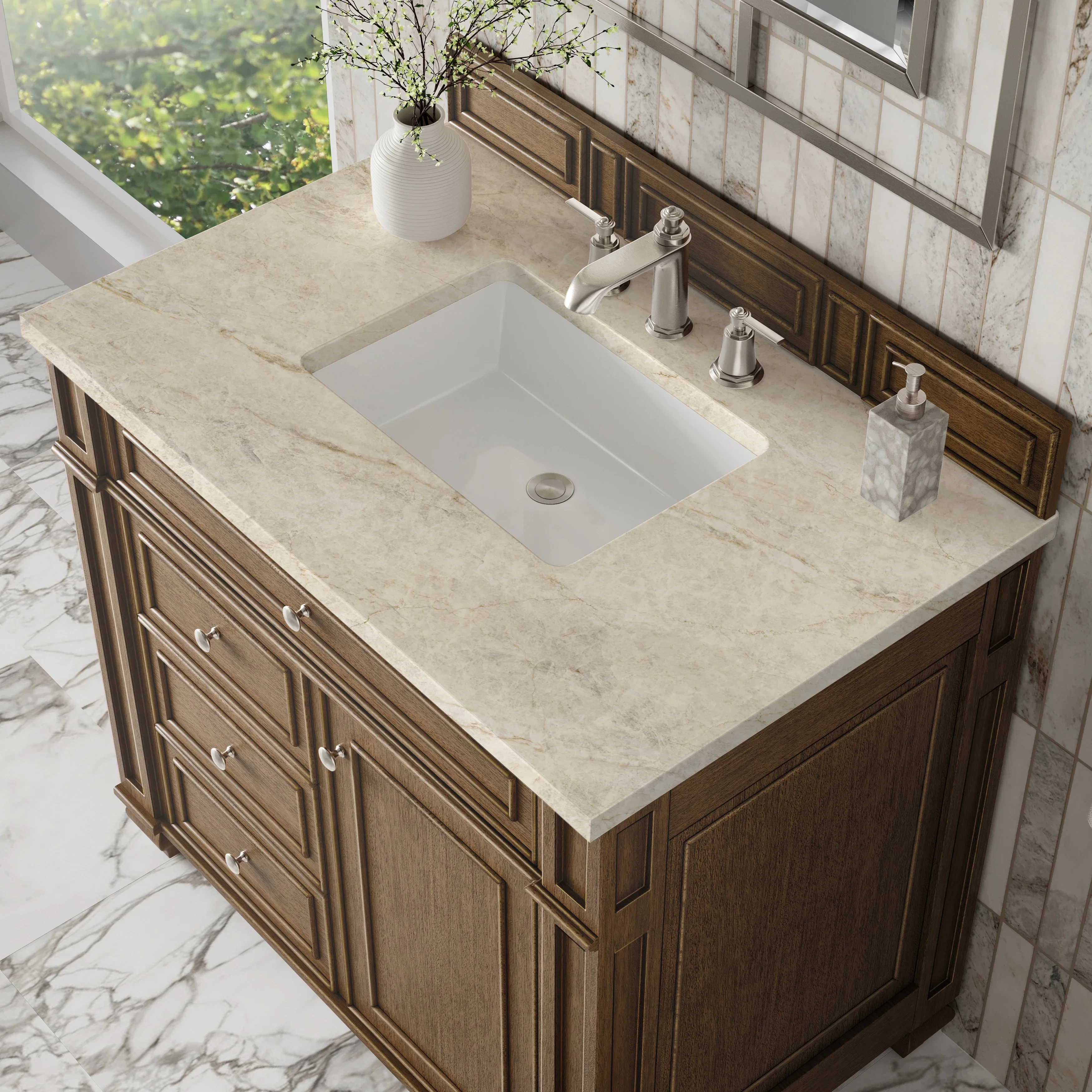 Bristol 36" Single Vanity, Saddle Brown, w/ 3 CM Tajnar Eclos Top