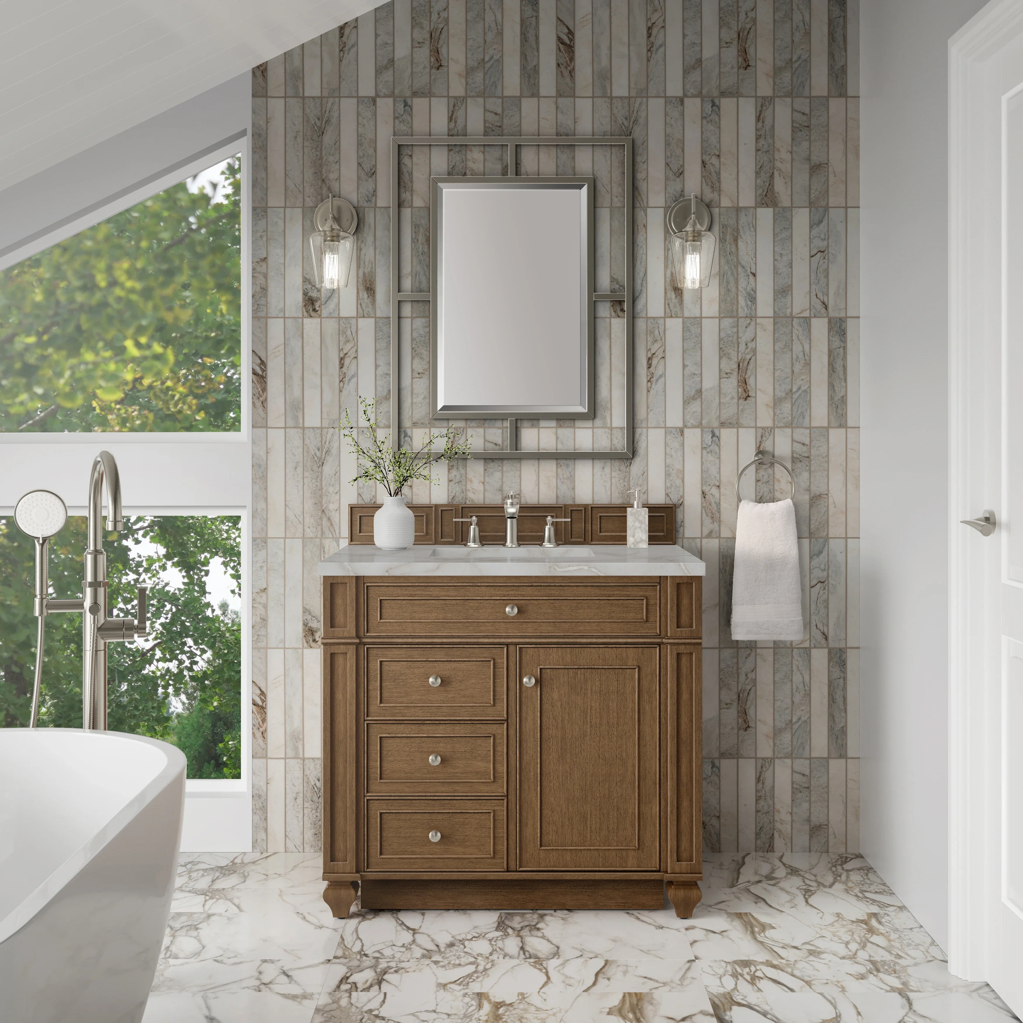 Bristol 36" Single Vanity, Saddle Brown w/ 3 CM Victorian Silver Silestone Top