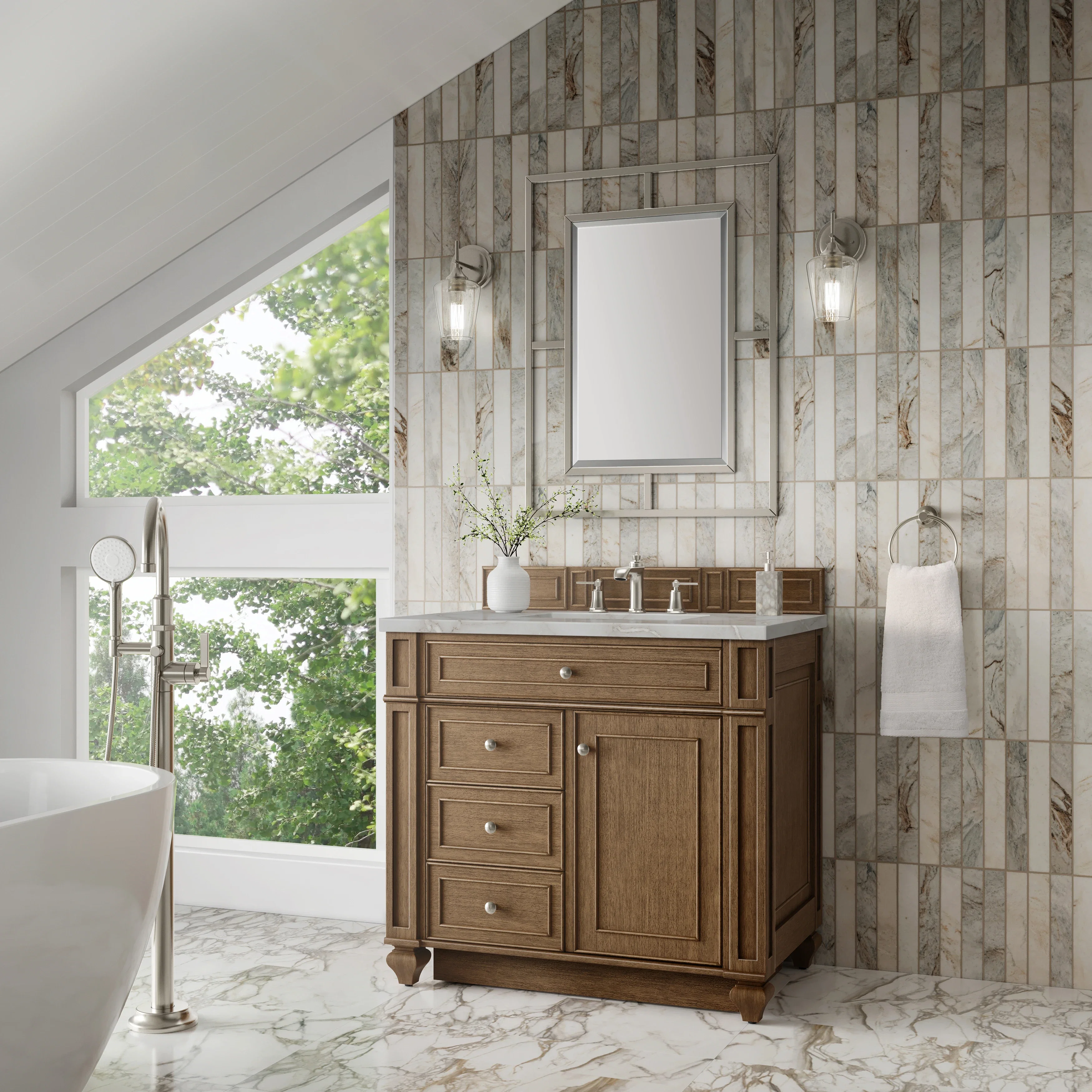 Bristol 36" Single Vanity, Saddle Brown w/ 3 CM Victorian Silver Silestone Top