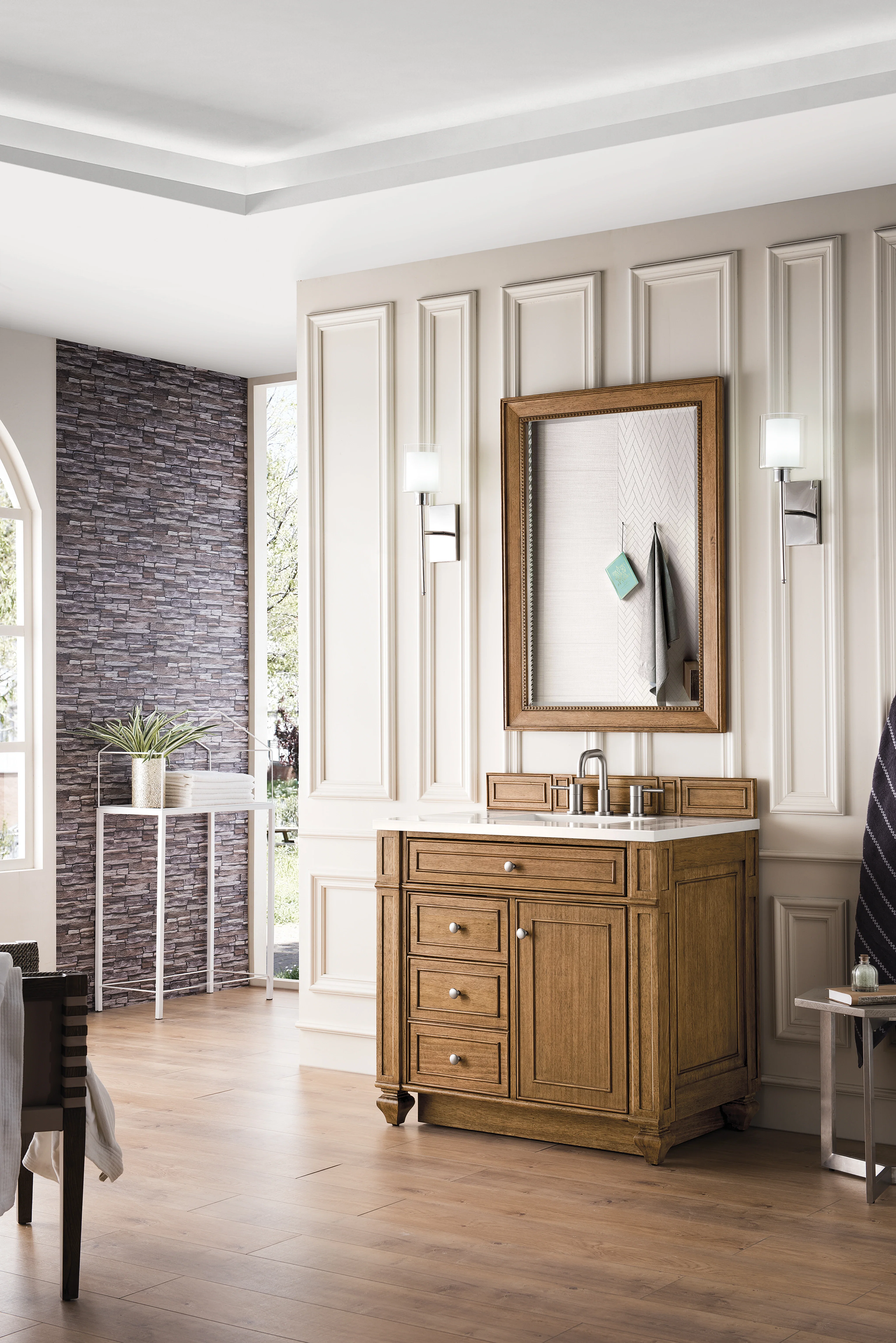Bristol 36" Single Vanity, Saddle Brown w/ 3 CM White Zeus Silestone Top