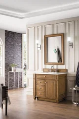 Bristol 36" Single Vanity, Saddle Brown w/ 3 CM White Zeus Silestone Top