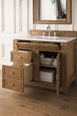 Bristol 36" Single Vanity, Saddle Brown w/ 3 CM White Zeus Silestone Top