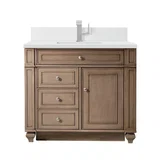 Bristol 36" Single Vanity, Whitewashed Walnut w/ Single Hole 3 CM White Zeus Silestone Top & Backsplash