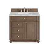 Bristol 36" Single Vanity, Whitewashed Walnut w/ 3 CM Carrara Marble Top