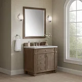 Bristol 36" Single Vanity, Whitewashed Walnut w/ 3 CM Carrara Marble Top